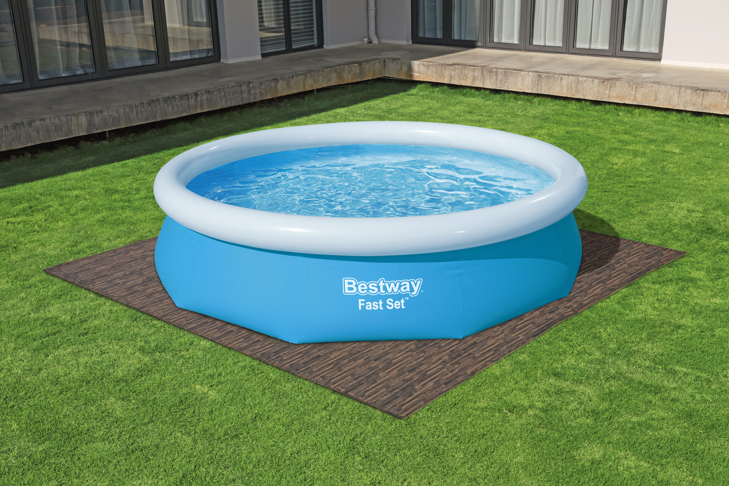 Pool-Bodenschutzfliesen Set 12 Stück á 50 x 50 cm, Holz-Optik (Palisander)