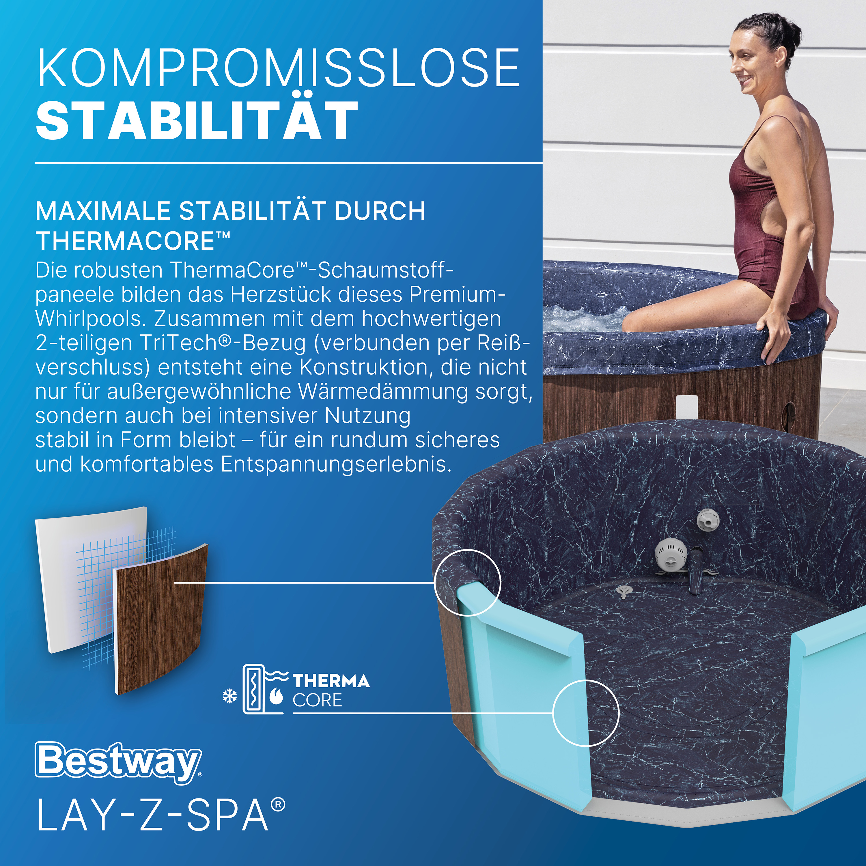 LAY-Z-SPA® Energiespar Whirlpool Toronto AirJet™ mit Schaumstoffpaneelen & App-Steuerung, für 7 Personen Ø 190 x 70 cm