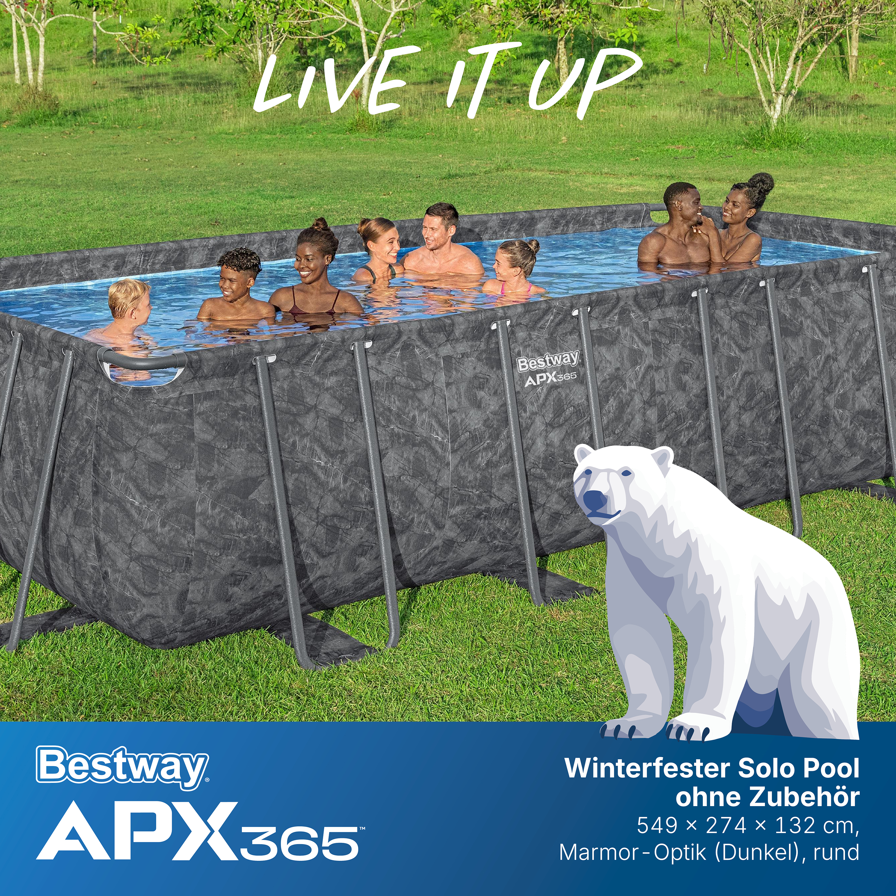 APX365™ Winterfester Solo Pool ohne Zubehör 549 x 274 x 132 cm, Marmor-Optik (Dunkel), eckig