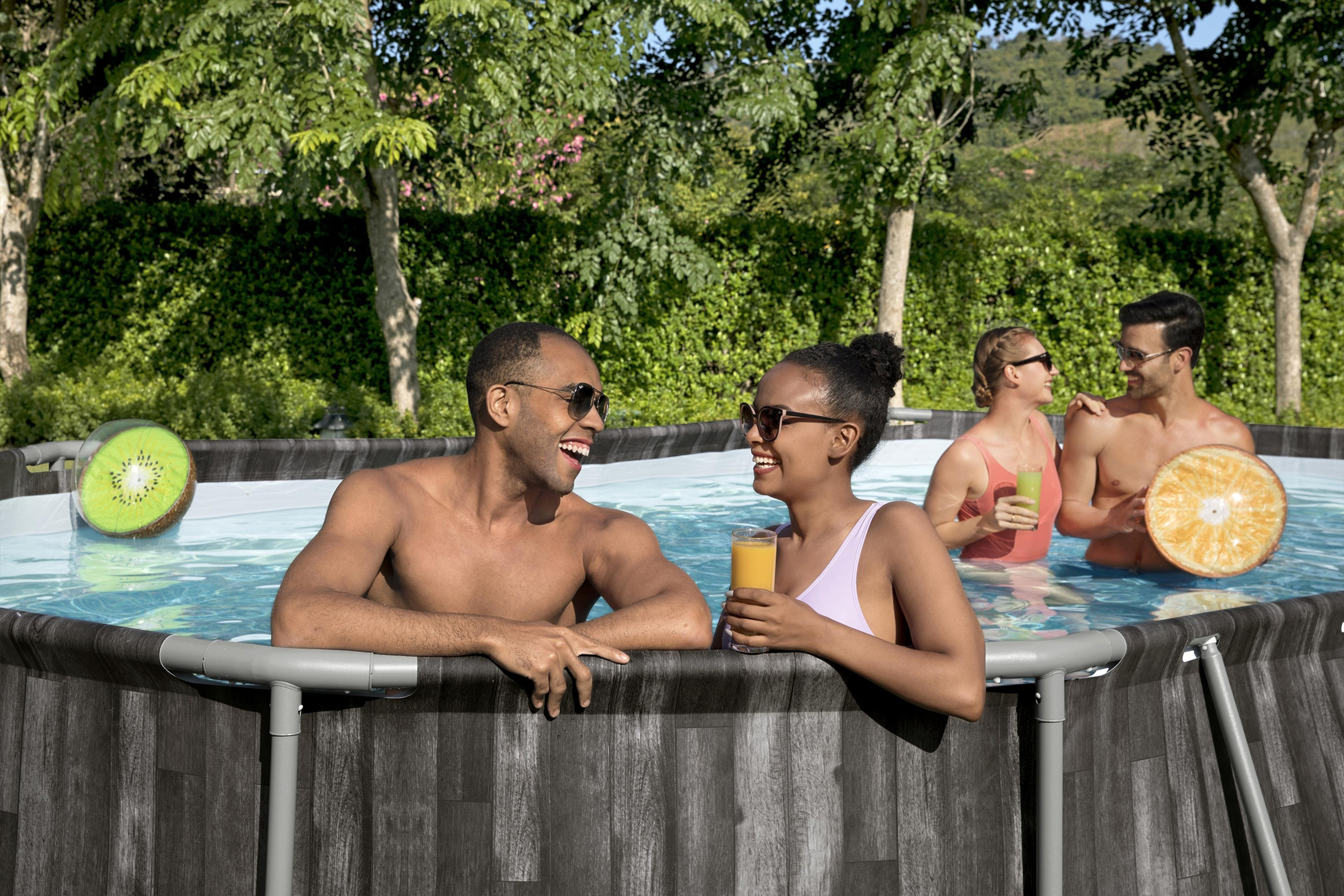 Steel Pro MAX™ Frame Pool Komplett Set mit Filterpumpe 610 x 366 x 122 cm , Holz-Optik (Mooreiche), oval