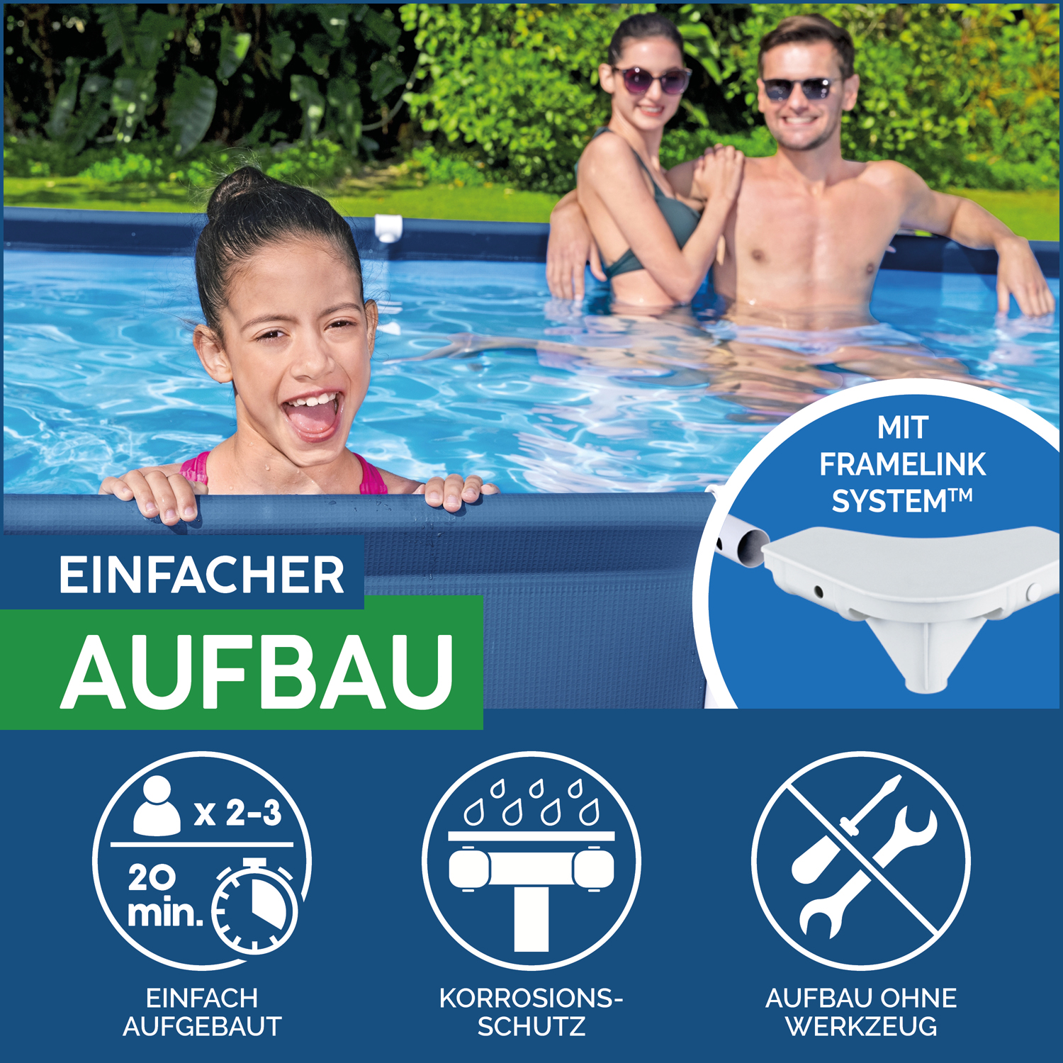 Steel Pro™ Frame Pool Set mit Filterpumpe 400 x 211 x 81 cm , dunkelblau, eckig