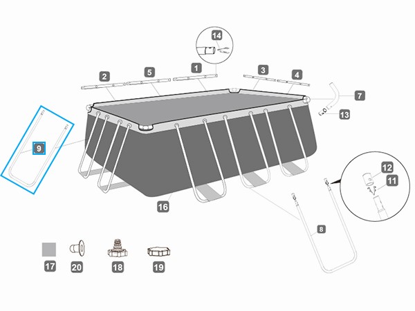 Bestway® Spare Part U-Shaped beam B (grey) for Power Steel™ frame pools 404x201 / 427x250 x 100 cm, angular