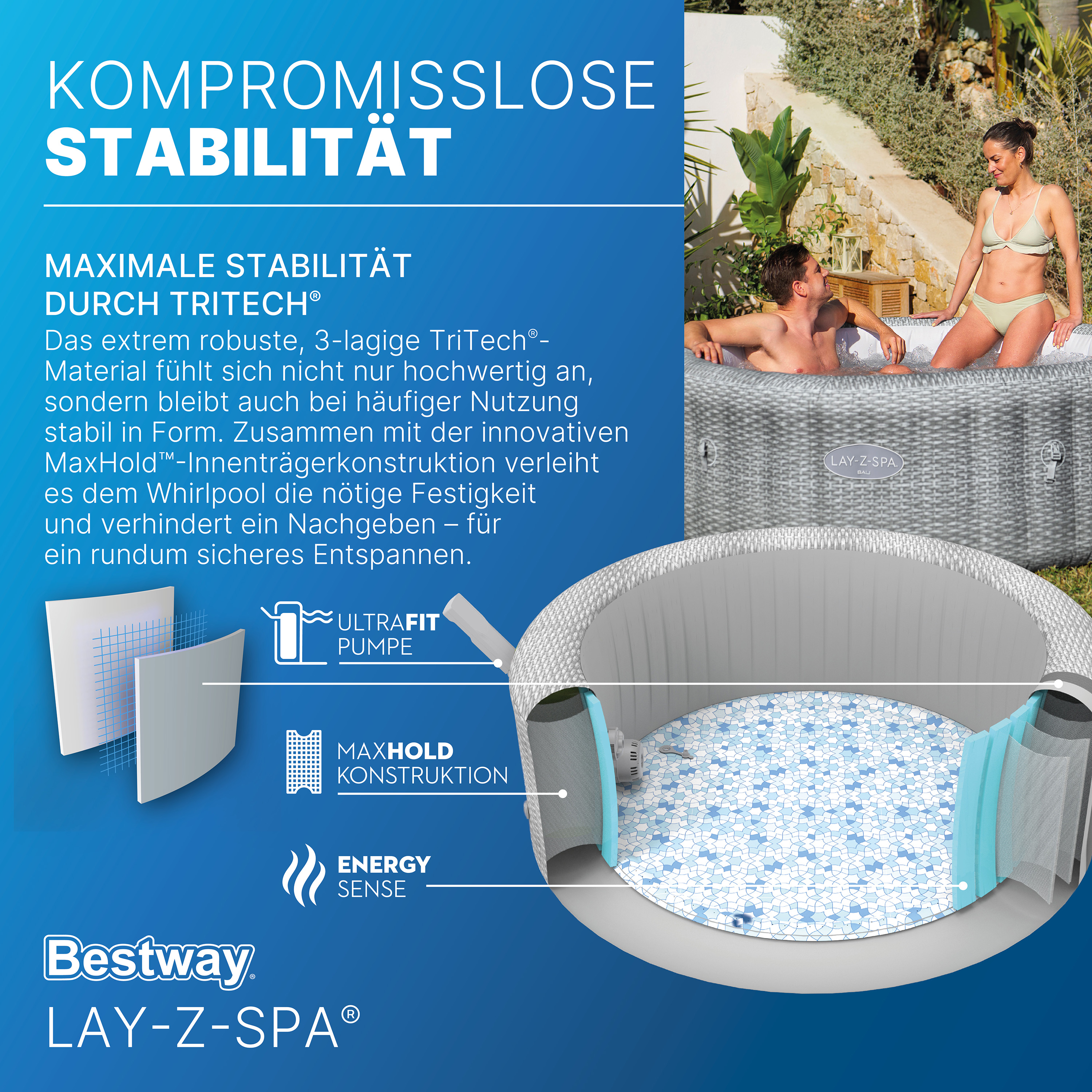 LAY-Z-SPA® Energiespar Whirlpool Bali AirJet™ mit App-Steuerung, Ø 196 x 71 cm, für 6 Personen, Rattan-Optik (Lichtgrau)