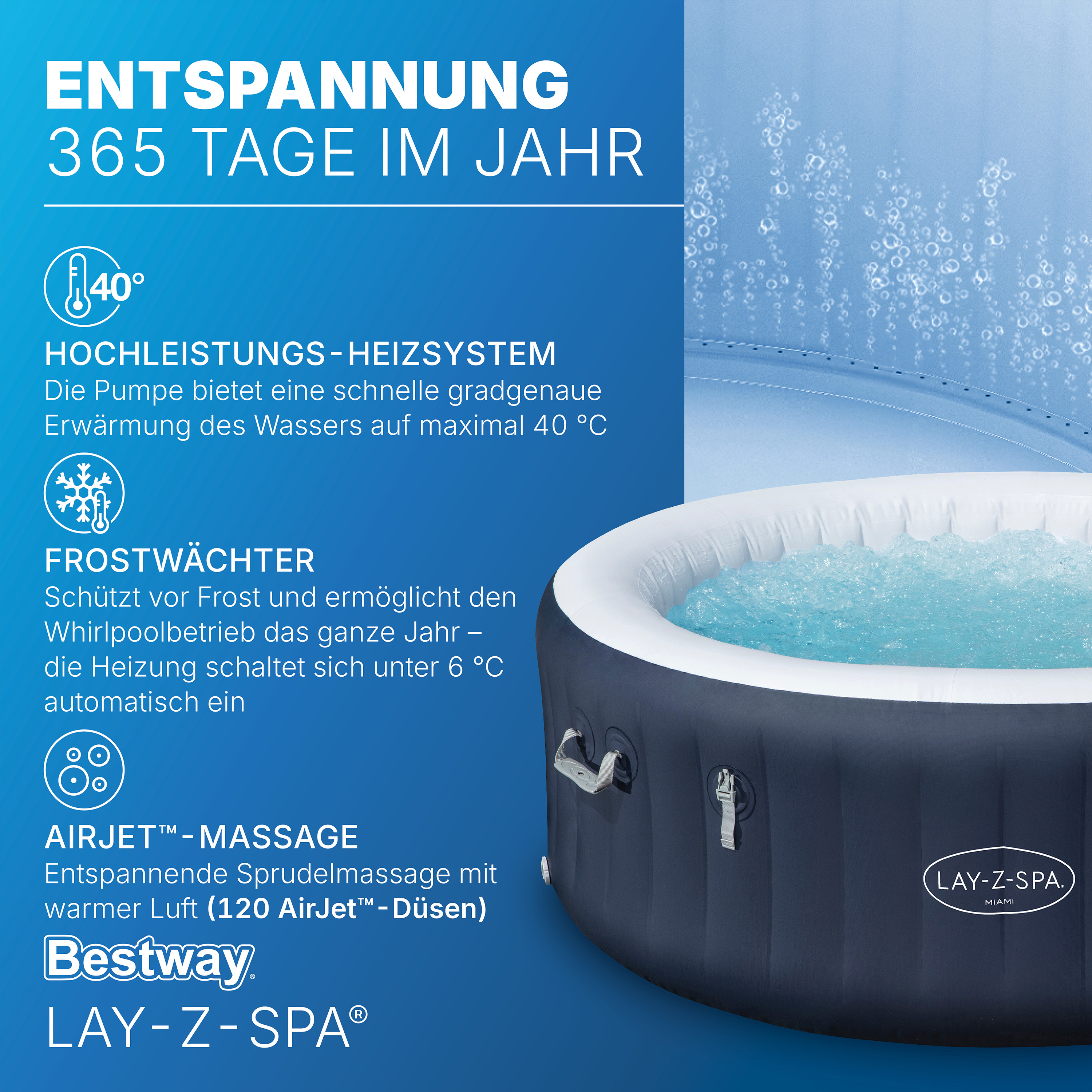 LAY-Z-SPA® Whirlpool Miami AirJet™ für 4 Personen Ø 180 x 66 cm, Dunkelblau