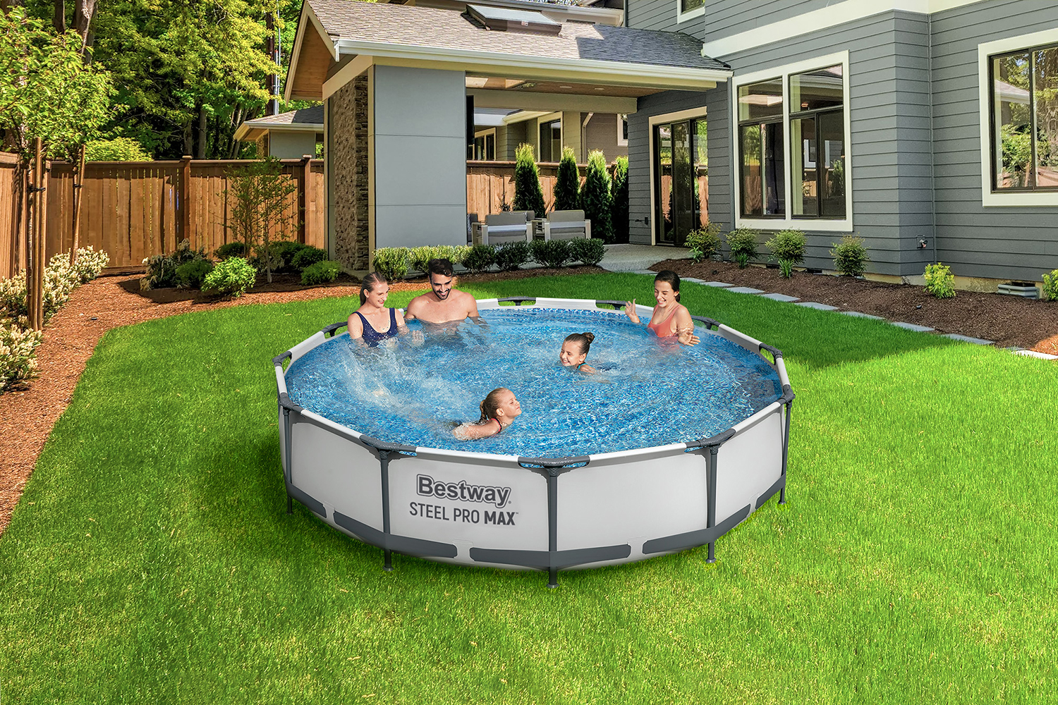 Steel Pro MAX™ Frame Pool Set mit Filterpumpe Ø 366 x 76 cm, lichtgrau, rund