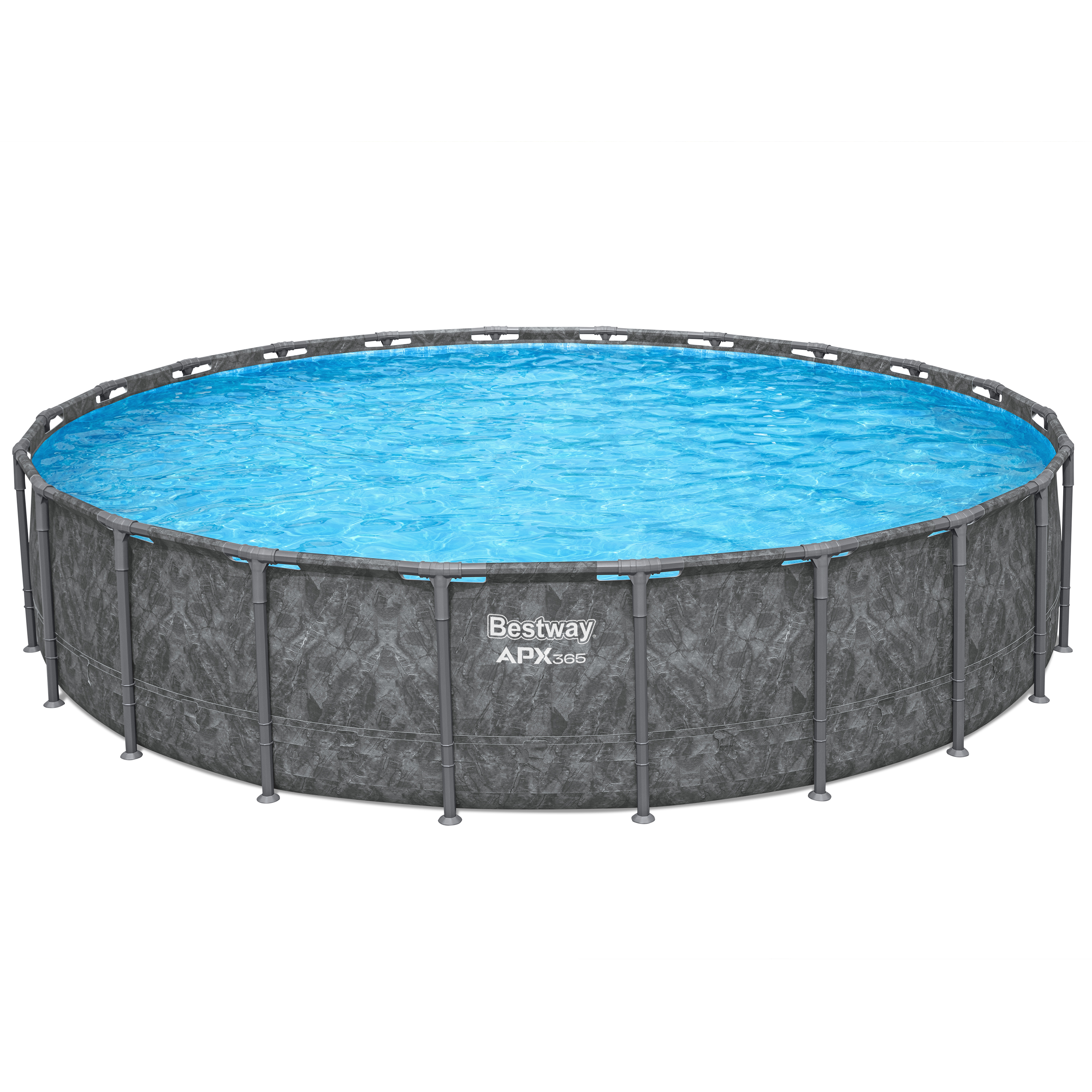 APX365™ Winterfestes Frame Pool Komplett Set mit Sandfilteranlage Ø 671 x 132 cm, Marmor-Optik (Dunkel), rund