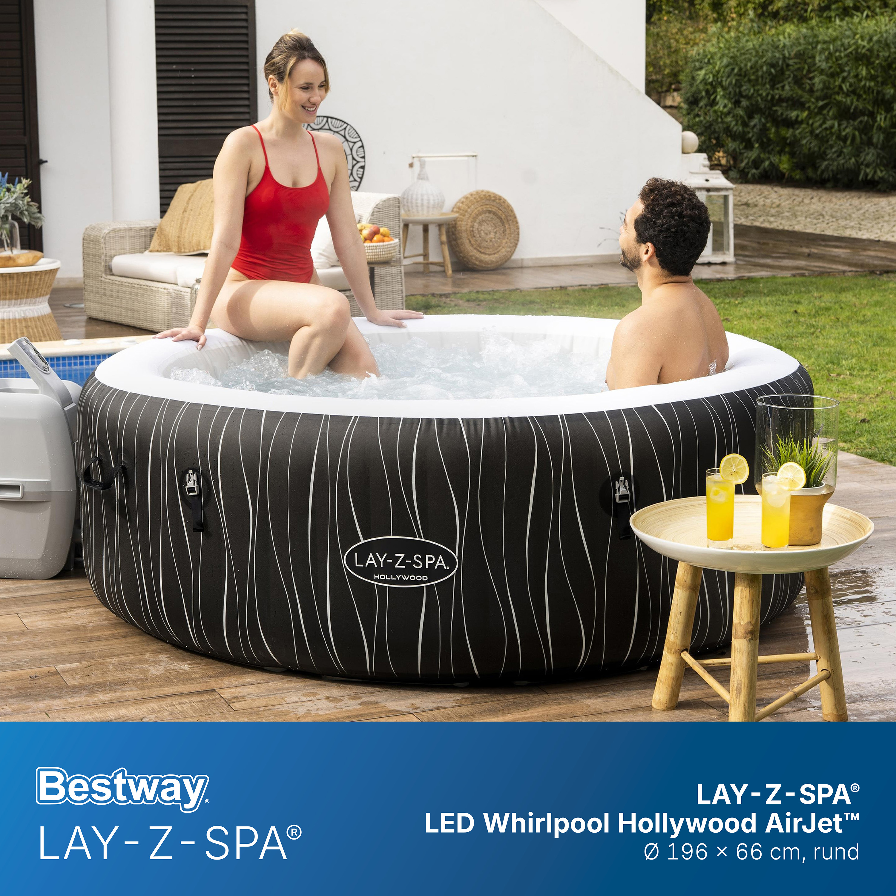LAY-Z-SPA® LED Whirlpool Hollywood AirJet™ Ø 196 x 66 cm, rund