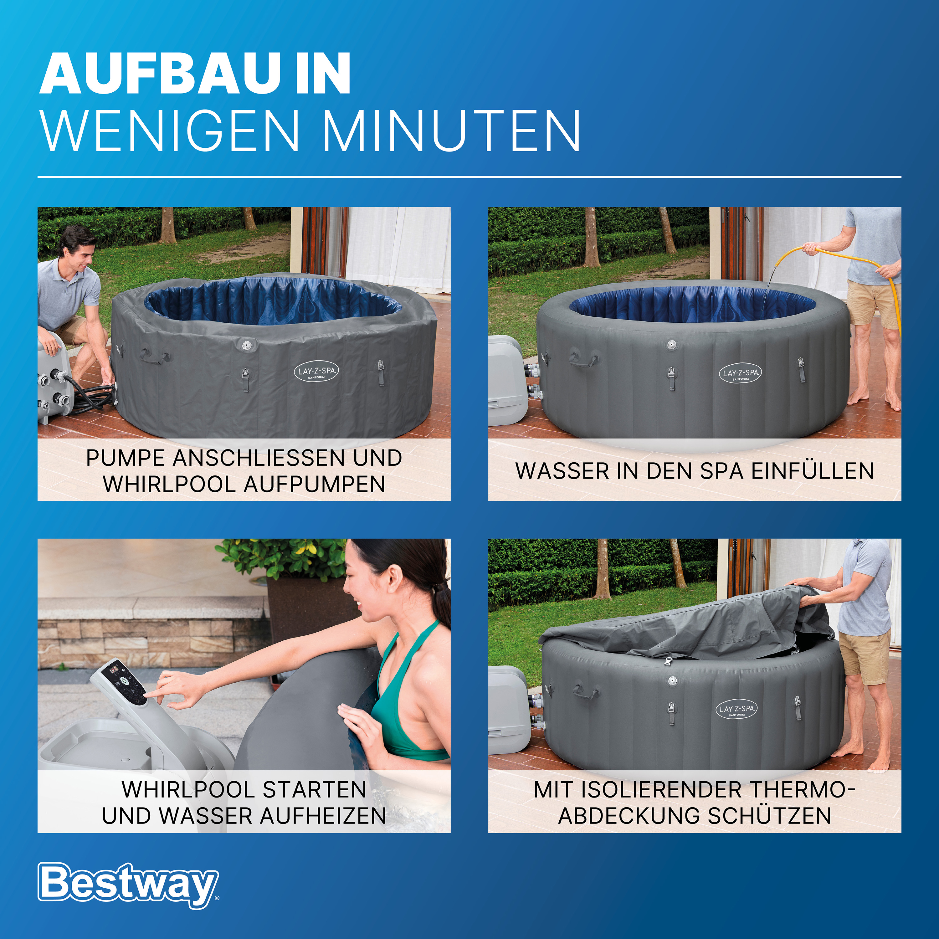 LAY-Z-SPA® Energiespar Whirlpool Santorini HydroJet Pro™ mit App-Steuerung, für 7 Personen Ø 216 x 80 cm, Graphit