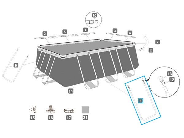 Bestway® Spare Part U-Shaped beam A (grey) for various Power Steel™ frame pools, angular