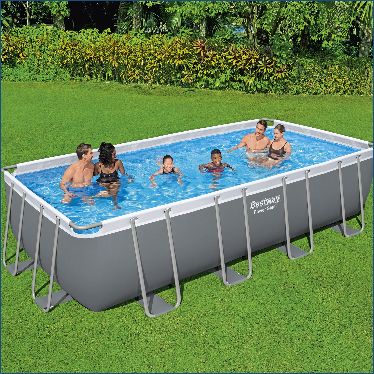 Power Steel™ Frame Pool Komplett-Set mit Filterpumpe 549 x 274 x 122 cm, grau, eckig