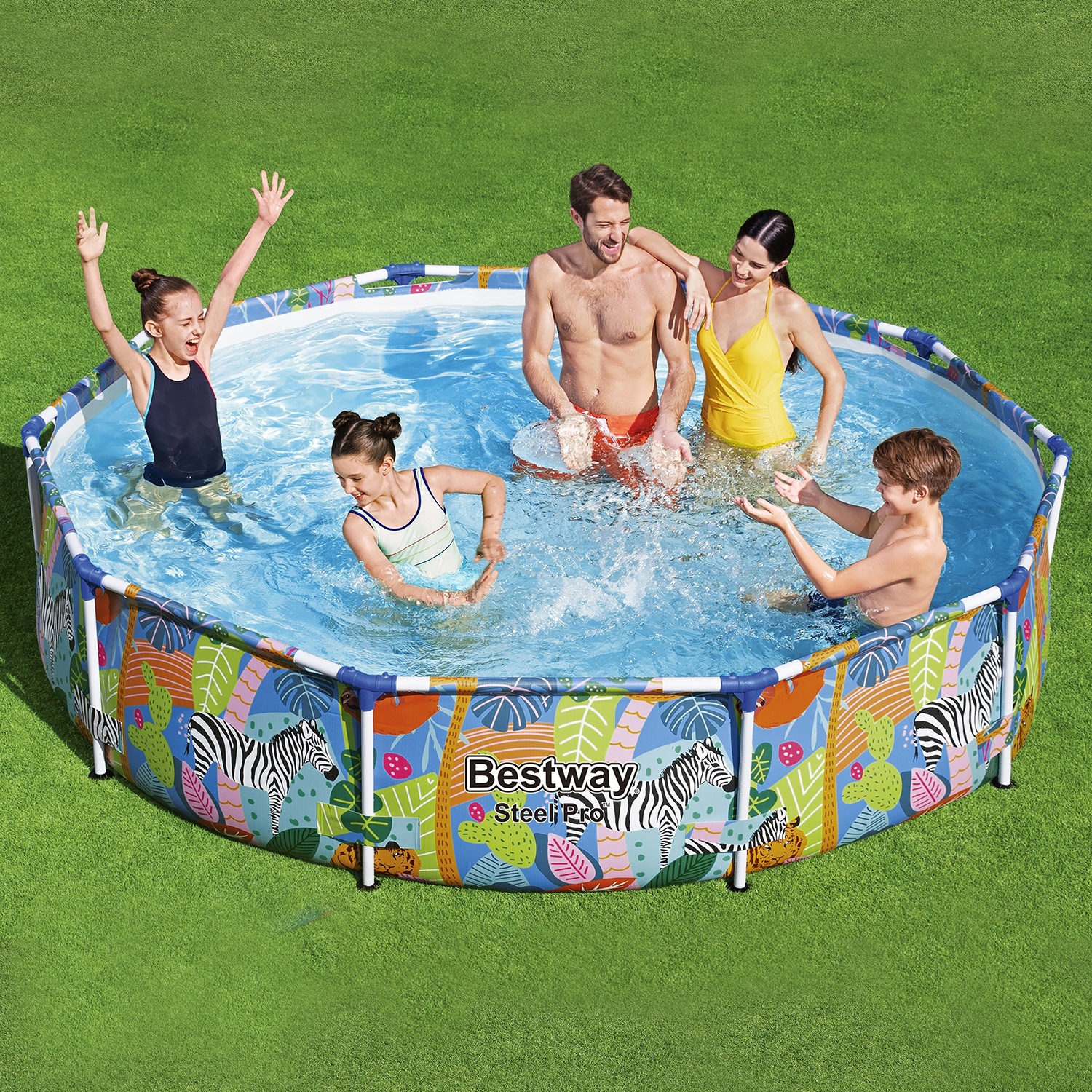 Steel Pro™ Frame Pool ohne Pumpe Ø 305 x 66 cm, buntes Zebra-Design, rund