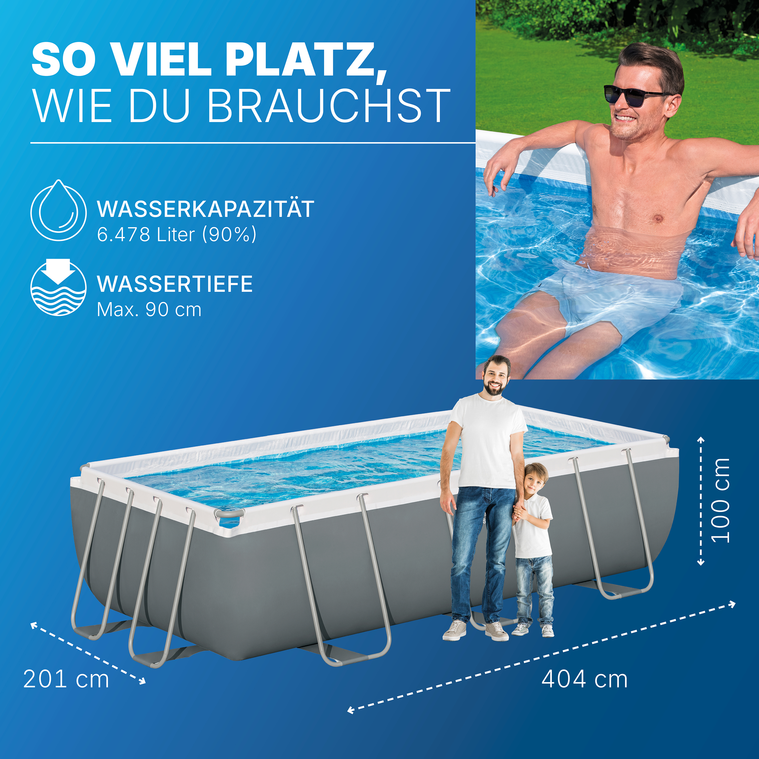 Steel Pro MAX™ Solo Pool ohne Zubehör 404 x 201 x 100 cm, grau, eckig Steel Pro MAX™ Solo Pool ohne Zubehör 404 x 201 x 100 cm, grau, eckig