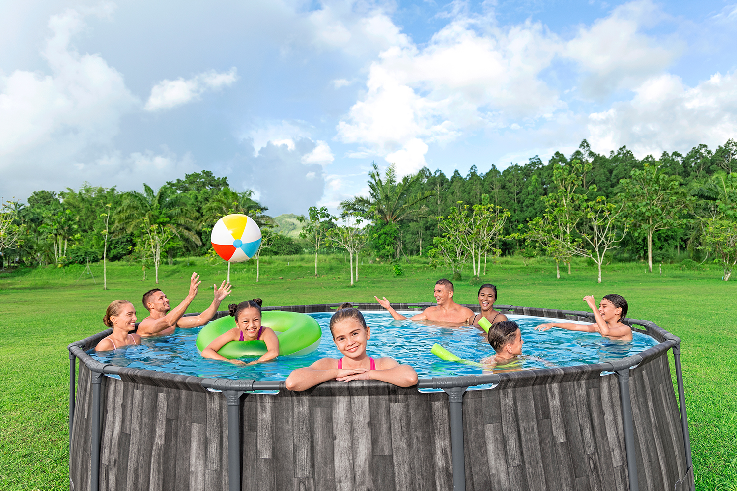 Steel Pro MAX™ Auftstellpool-Komplett-Set mit Filterpumpe Ø 427 x 107 cm, Holz-Optik (Mooreiche), rund
