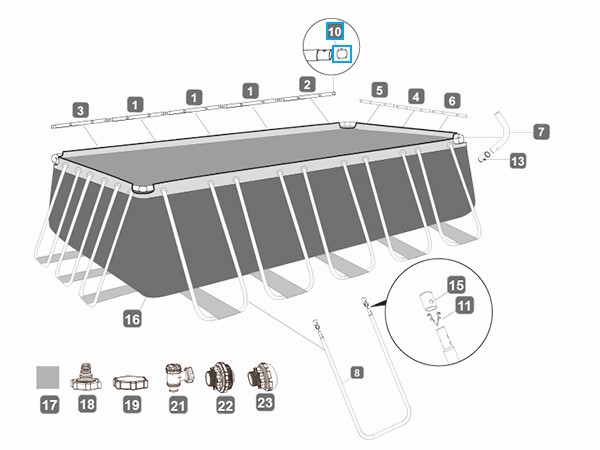 Bestway® Spare Part  Top rail spring pin set (8 pieces) for rectangular frame pools
