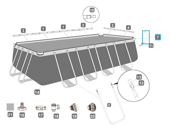 Bestway® Spare Part C-connector (grey) for various Power Steel™ frame pools , angular