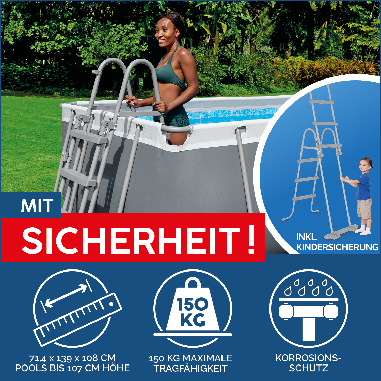 Power Steel™ Frame Pool Set mit Filterpumpe 412 x 201 x 122 cm, grau, eckig