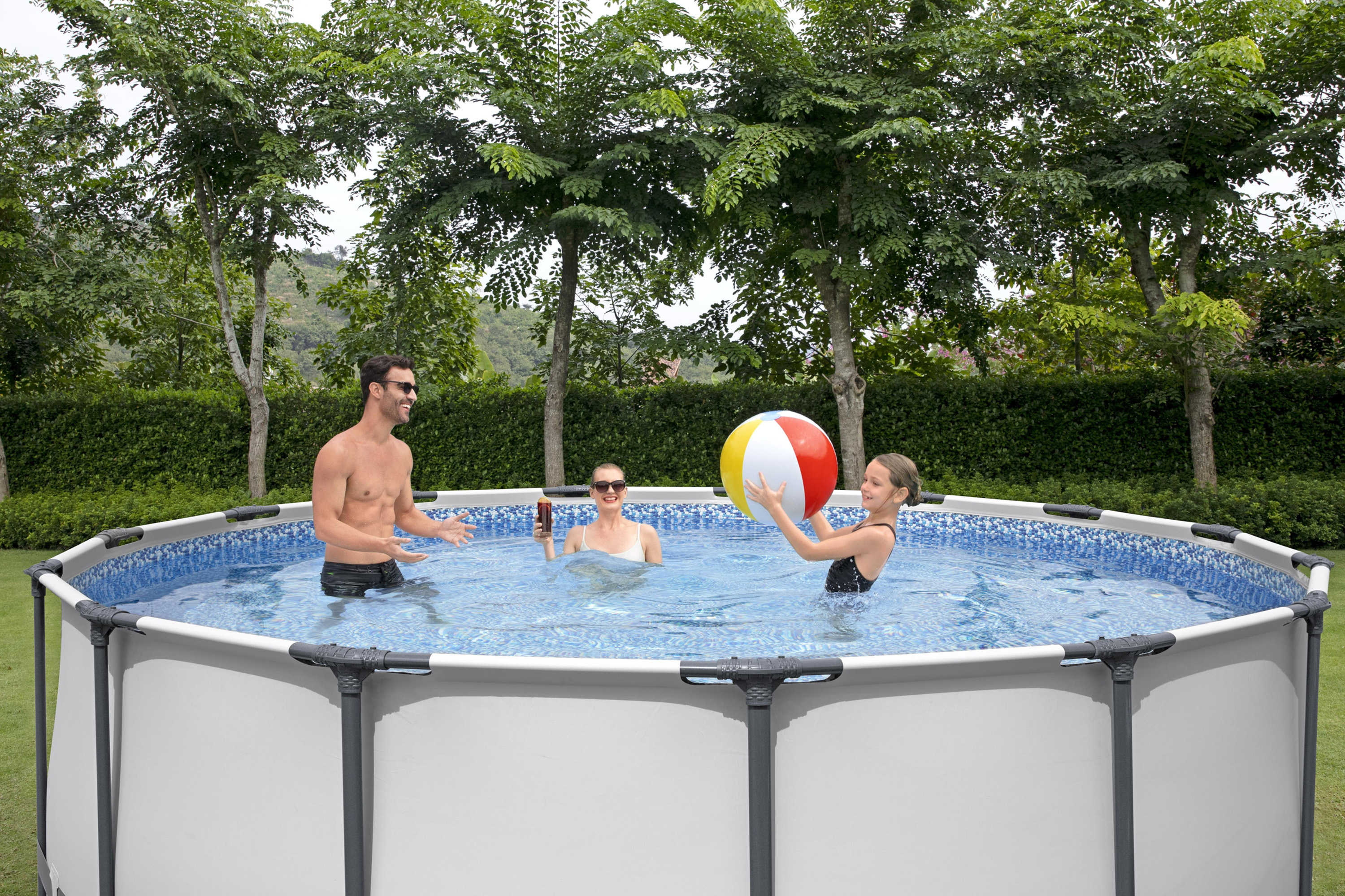 Steel Pro MAX™ Frame Pool Komplett Set mit Filterpumpe Ø 427 x 107 cm, lichtgrau, rund