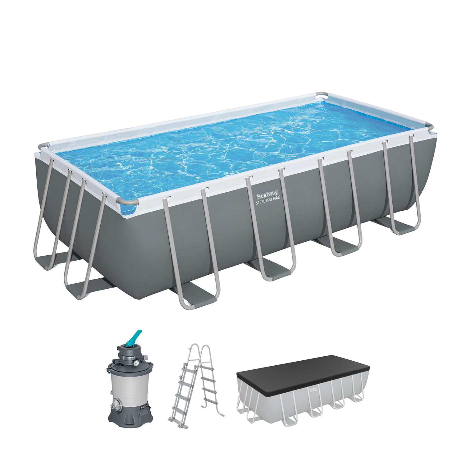 Steel Pro MAX™ Frame Pool Komplett-Set mit Sandfilteranlage 488 x 244 x 122 cm, grau, eckig