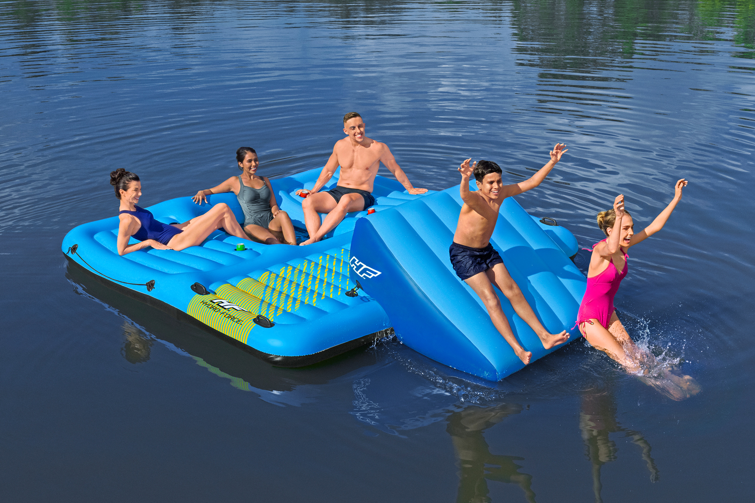 Badeinsel Summer Slide™ mit Wasserrutsche 376 x 311 cm