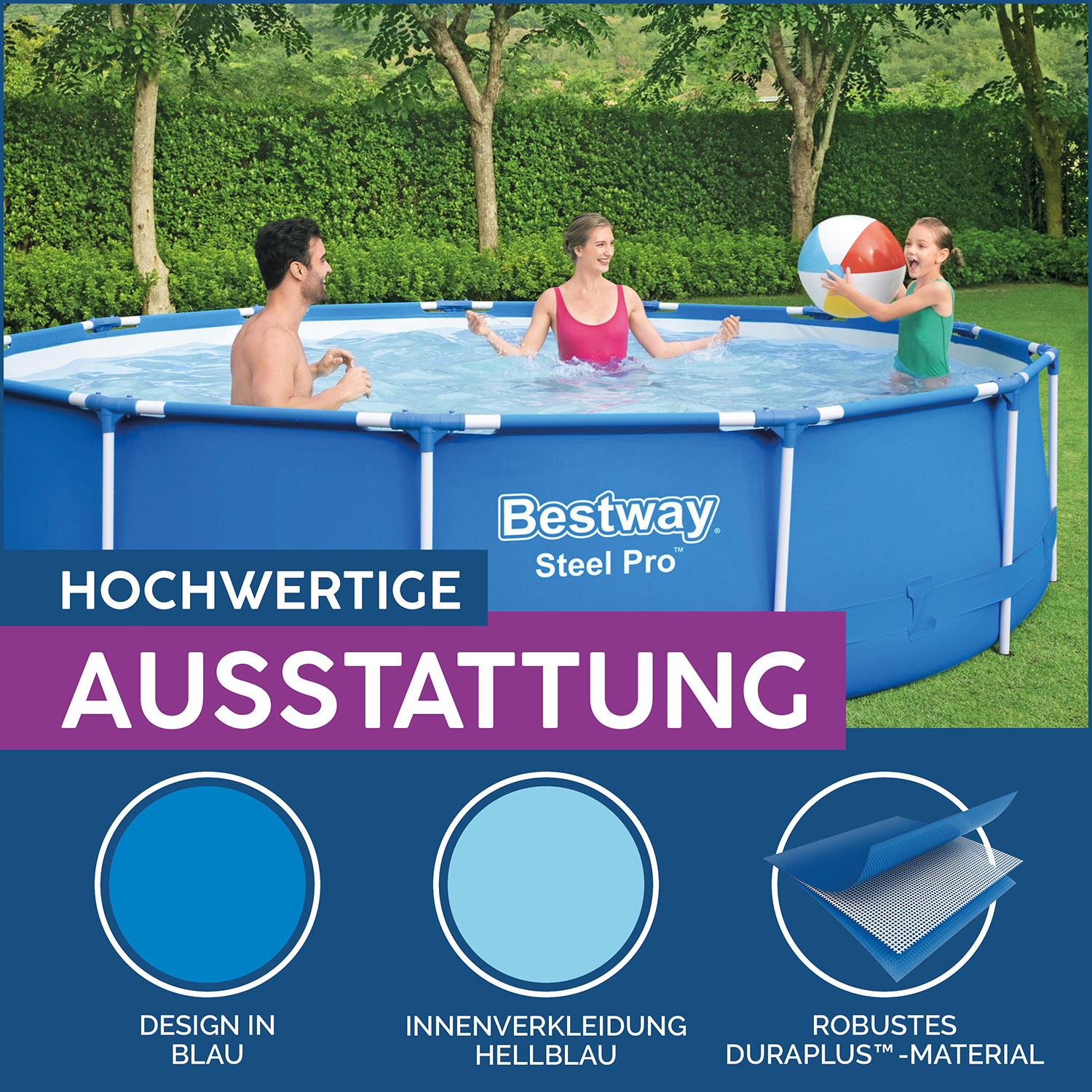 Steel Pro™ Frame Pool-Set mit Filterpumpe Ø 396 x 84 cm, blau, rund