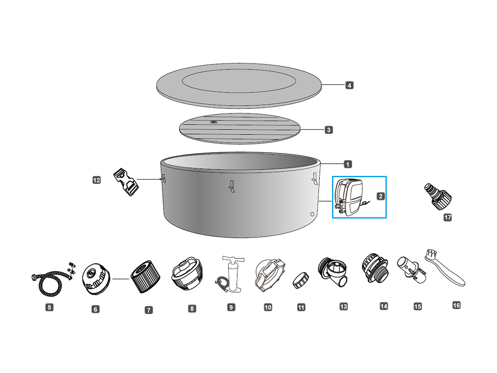 Bestway® Spare Part Heater (grey / WiFi-Modul) for various LAY-Z-SPA® AirJet™ whirlpools (2023 / 2024 | EU)