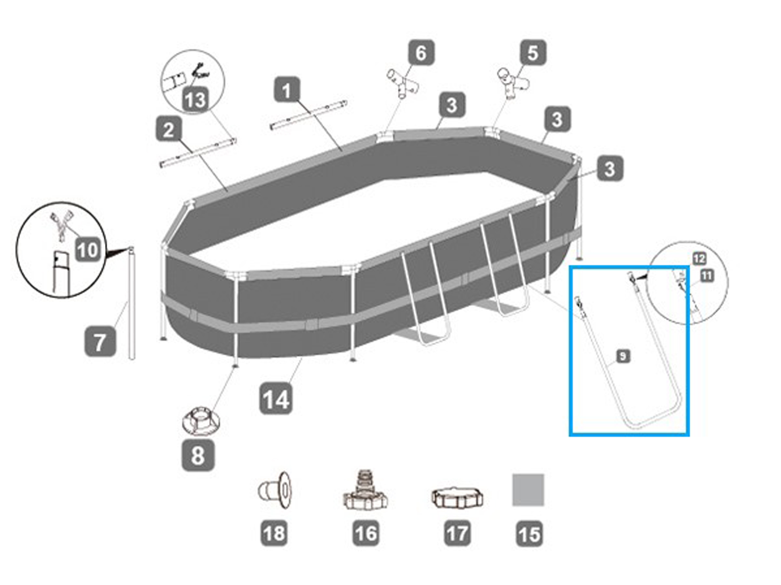 Bestway® Spare Part U-Shaped beam (brown) for Power Steel™ frame pool 488 x 305 x 107 cm, oval