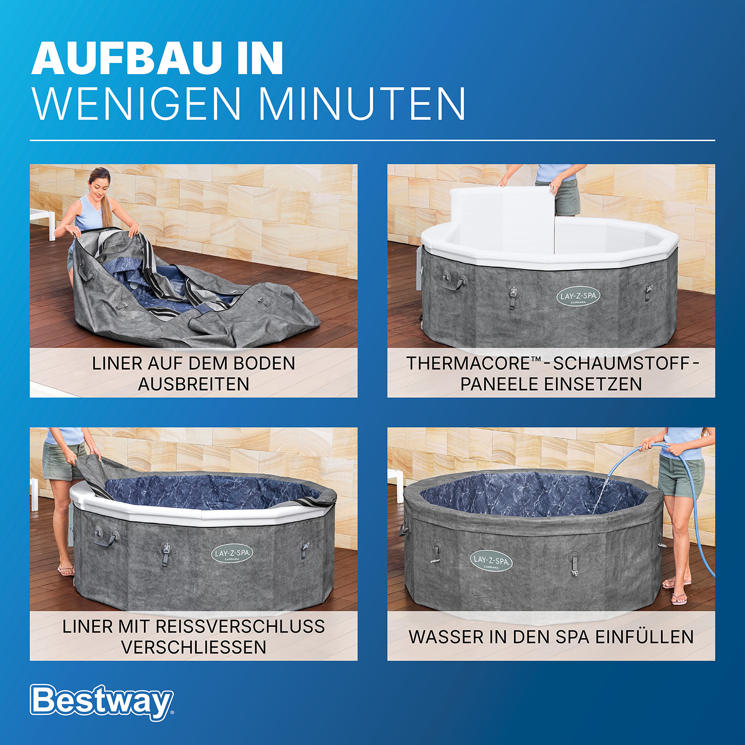 LAY-Z-SPA® Energiespar Whirlpool Carrara AirJet™ mit App-Steuerung, für 6 Personen, Ø 170 x 65 cm, Alabaster-Optik
