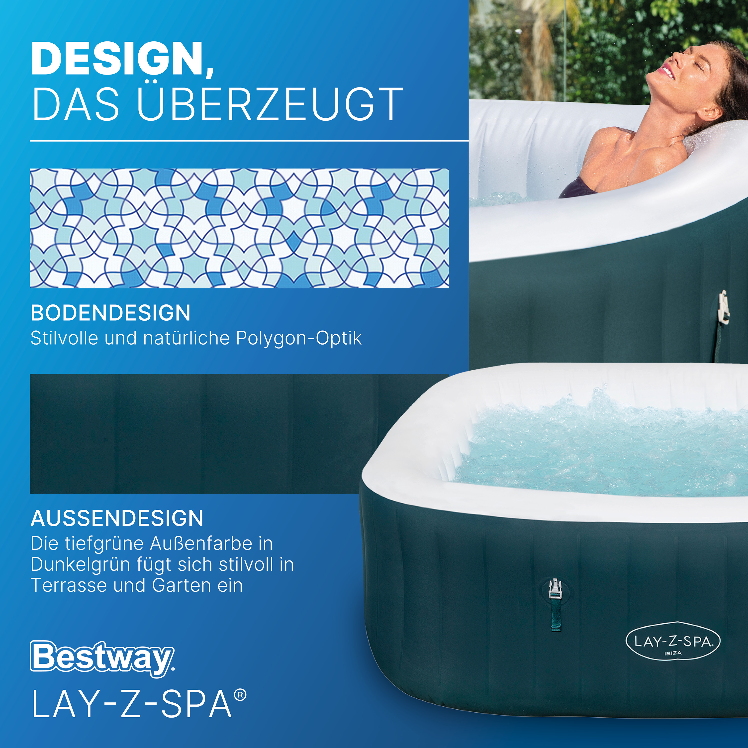 LAY-Z-SPA® Energiespar Whirlpool Ibiza AirJet™, für 4 Personen, 180 x 180 x 66 cm, Dunkelgrün
