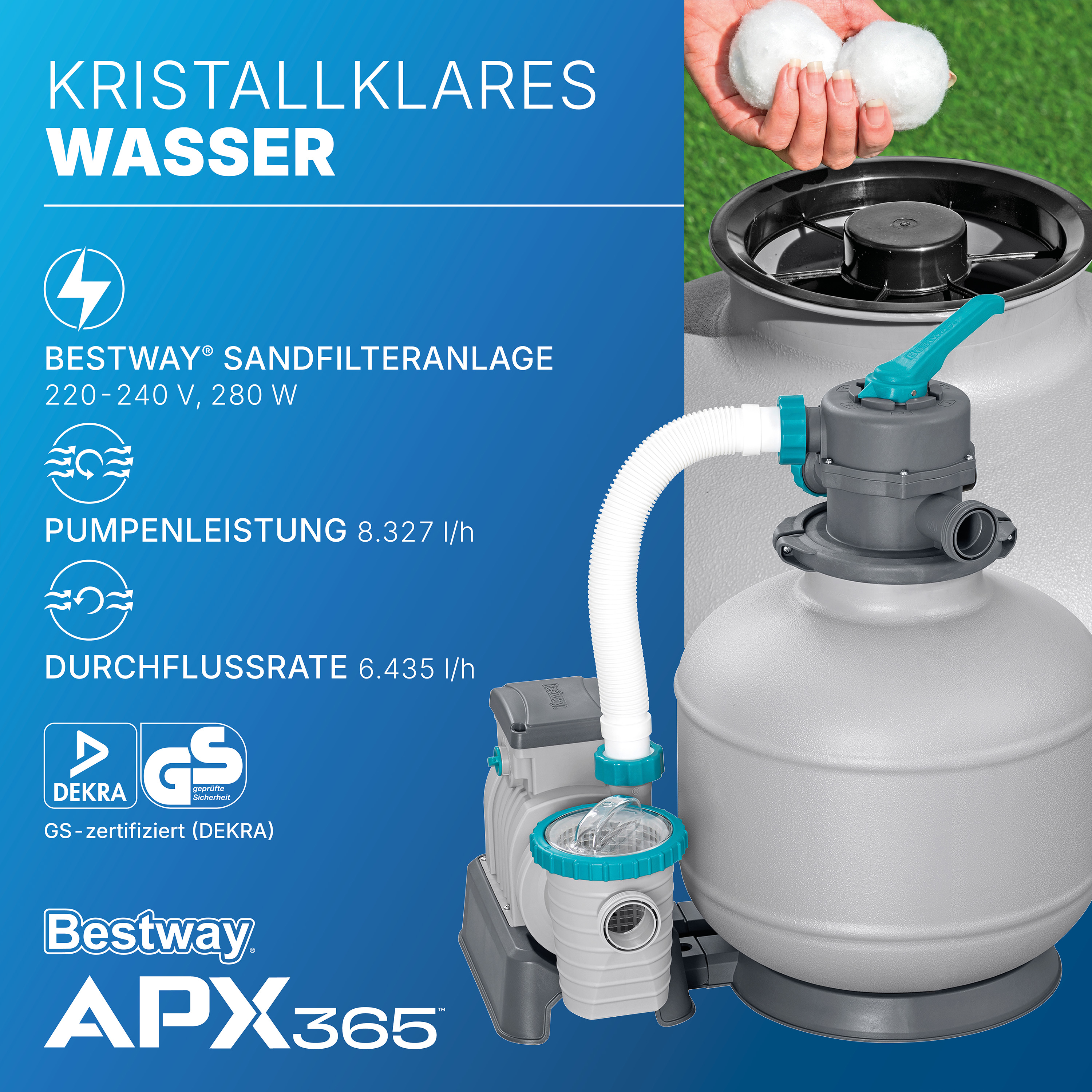 APX365™ Winterfestes Frame Pool Komplett Set mit Sandfilteranlage Ø 671 x 132 cm, Marmor-Optik (Dunkel), rund