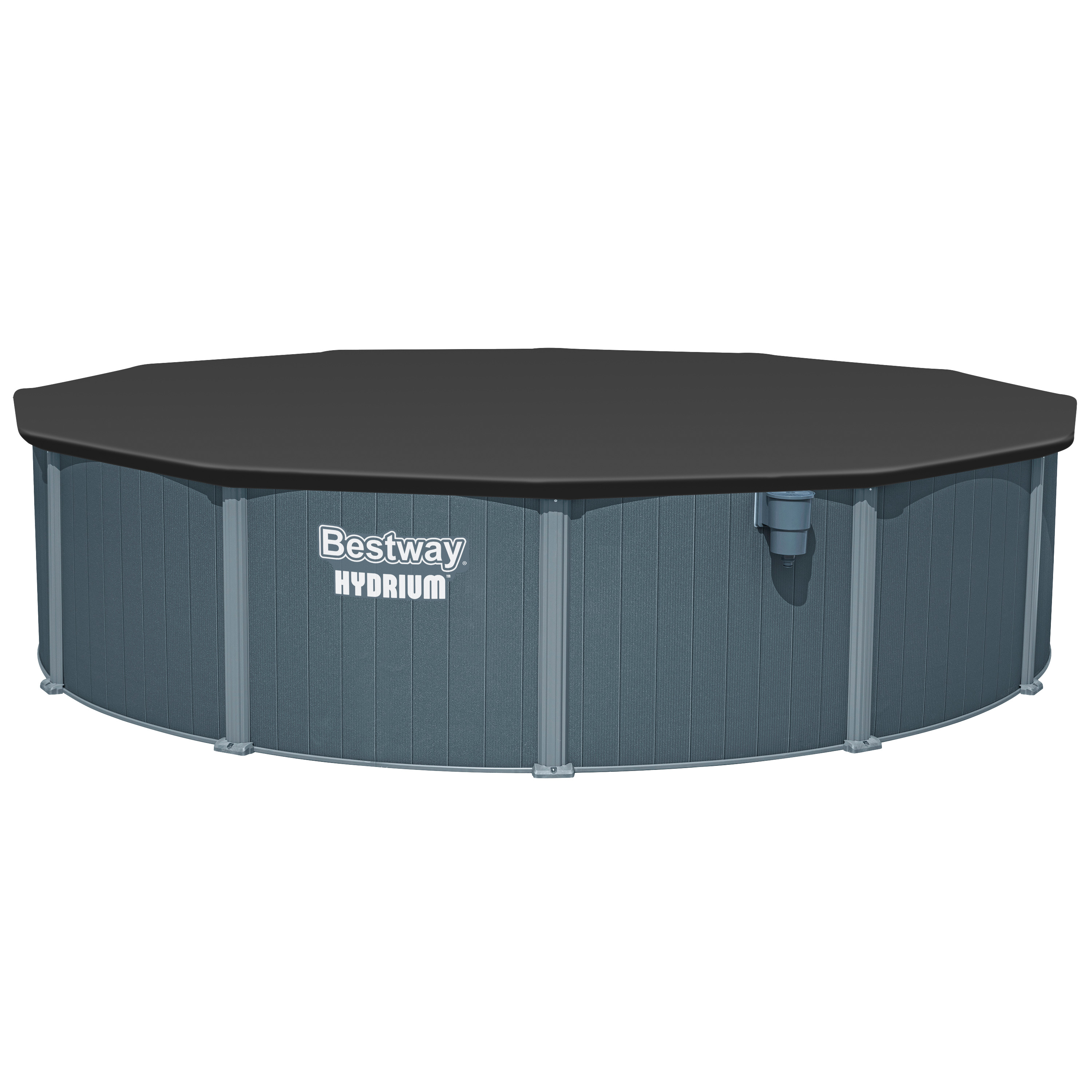 Hydrium™ Stahlwandpool Komplett Set mit Sandfilteranlage Ø 549 x 132 cm, Holz Optik (Grau), rund