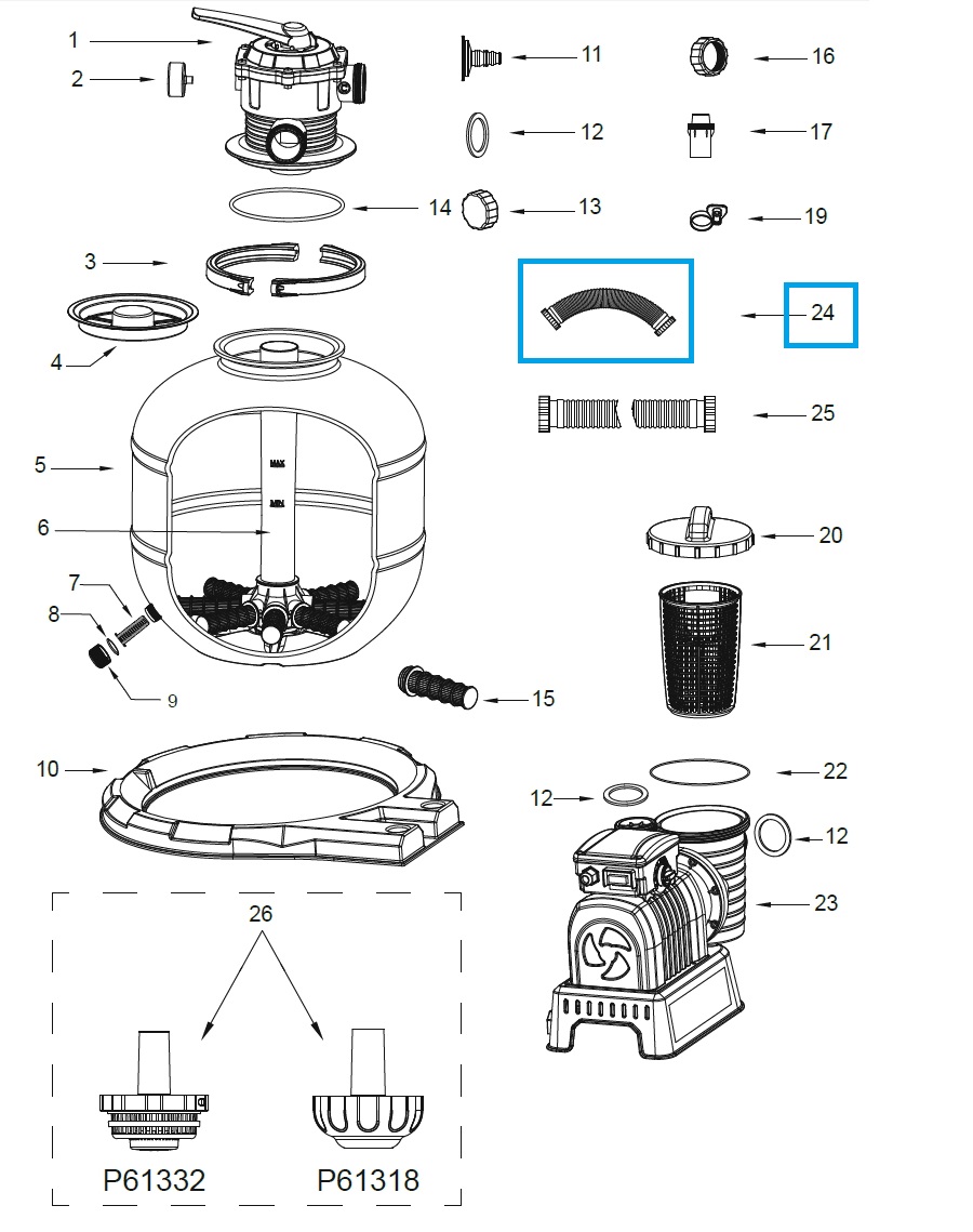 Bestway® Spare Part Interconnecting hose with nuts (360 mm) for various Flowclear™ sand filter unit