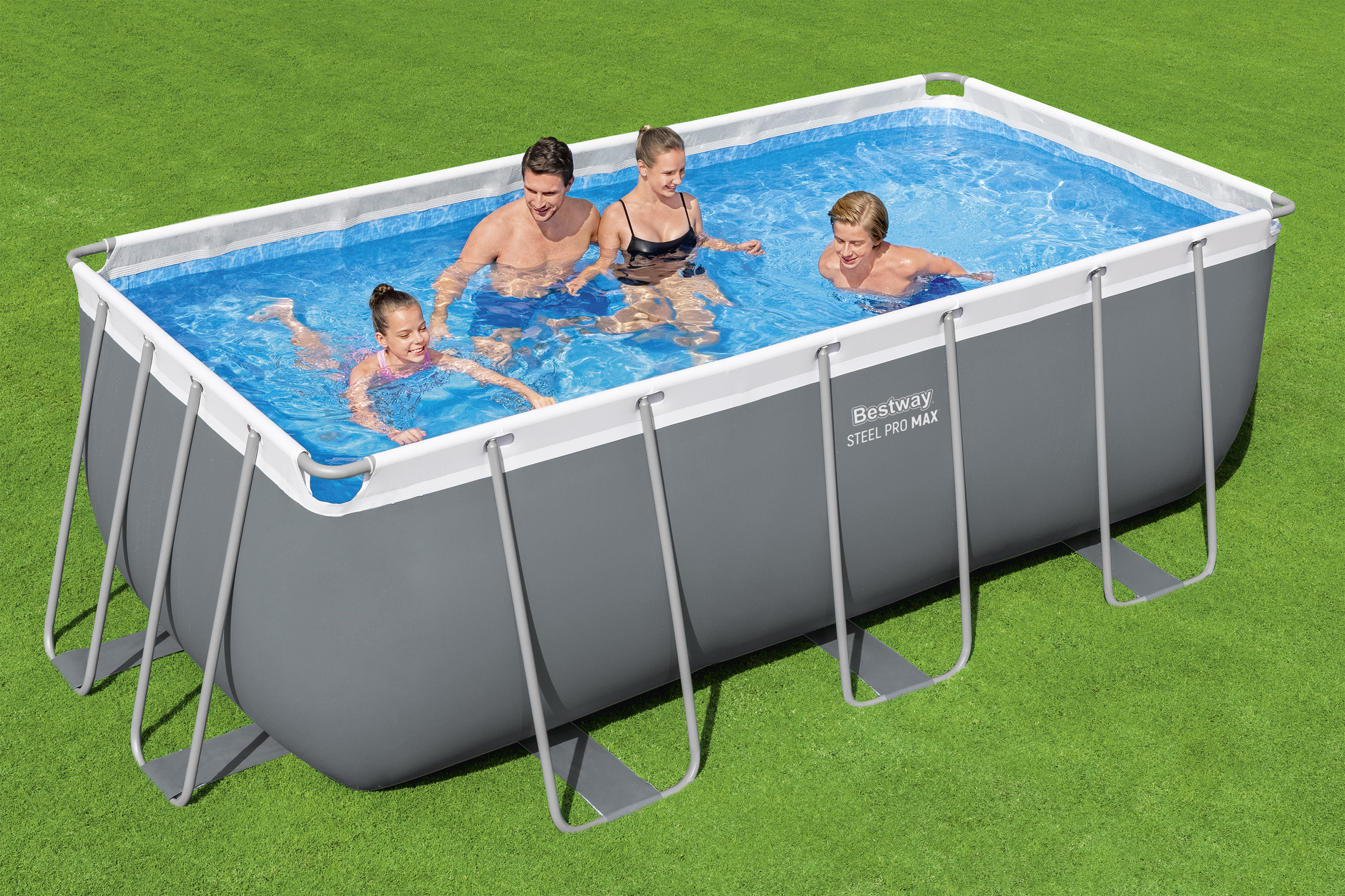 Steel Pro MAX™ Frame Pool Set mit Sandfilteranlage 412 x 201 x 122 cm, grau, eckig