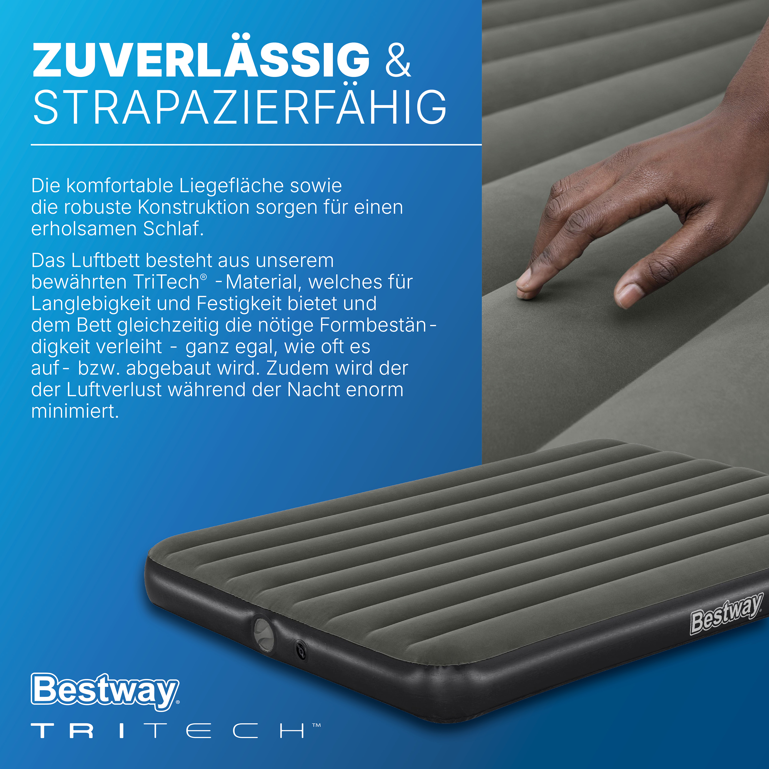 TriTech® Doppelluftbett mit mobiler, akkubetriebener Elektropumpe 203 x 152 x 25 cm