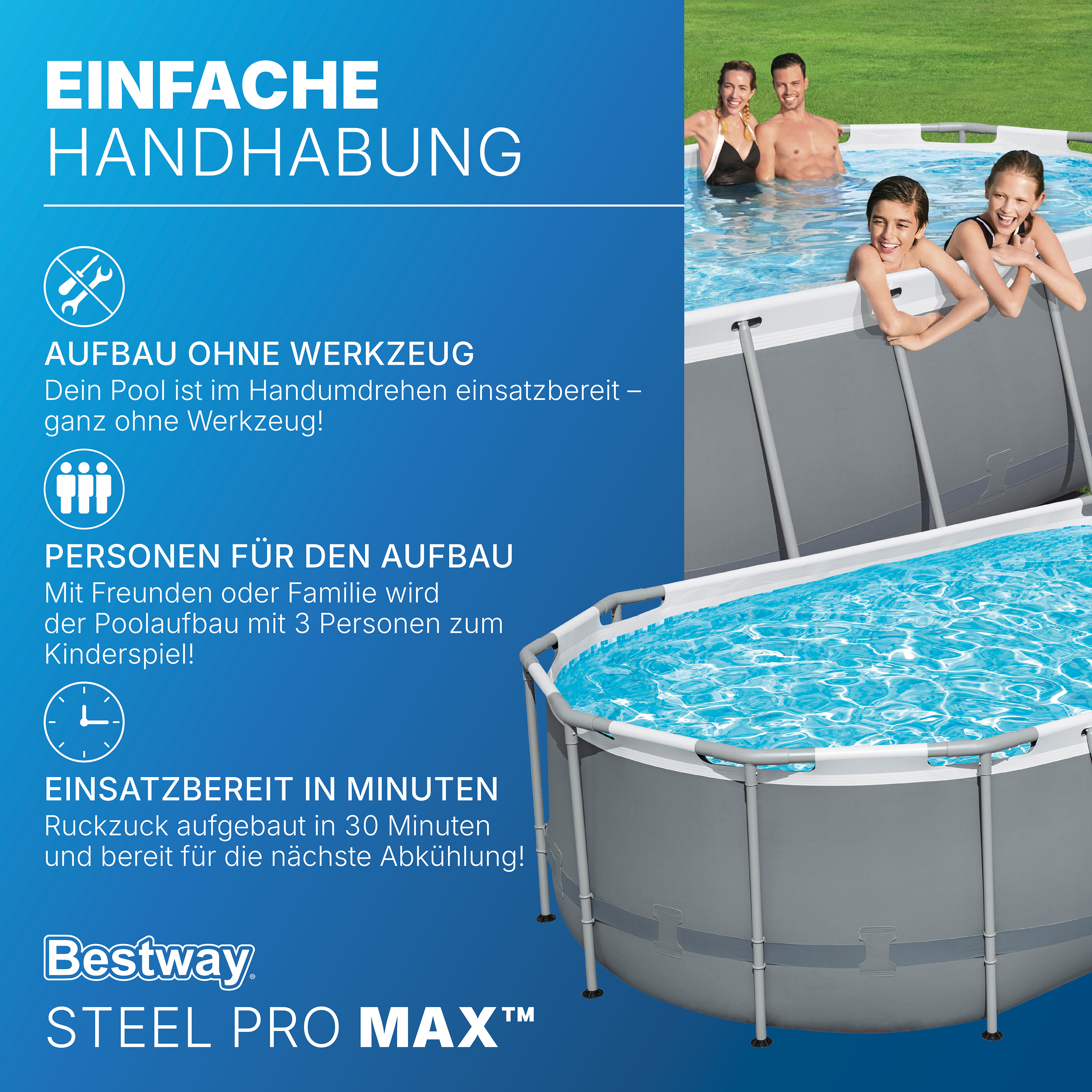 Steel Pro MAX™ Frame Pool Set mit Filterpumpe 427 x 250 x 100 cm , grau, oval