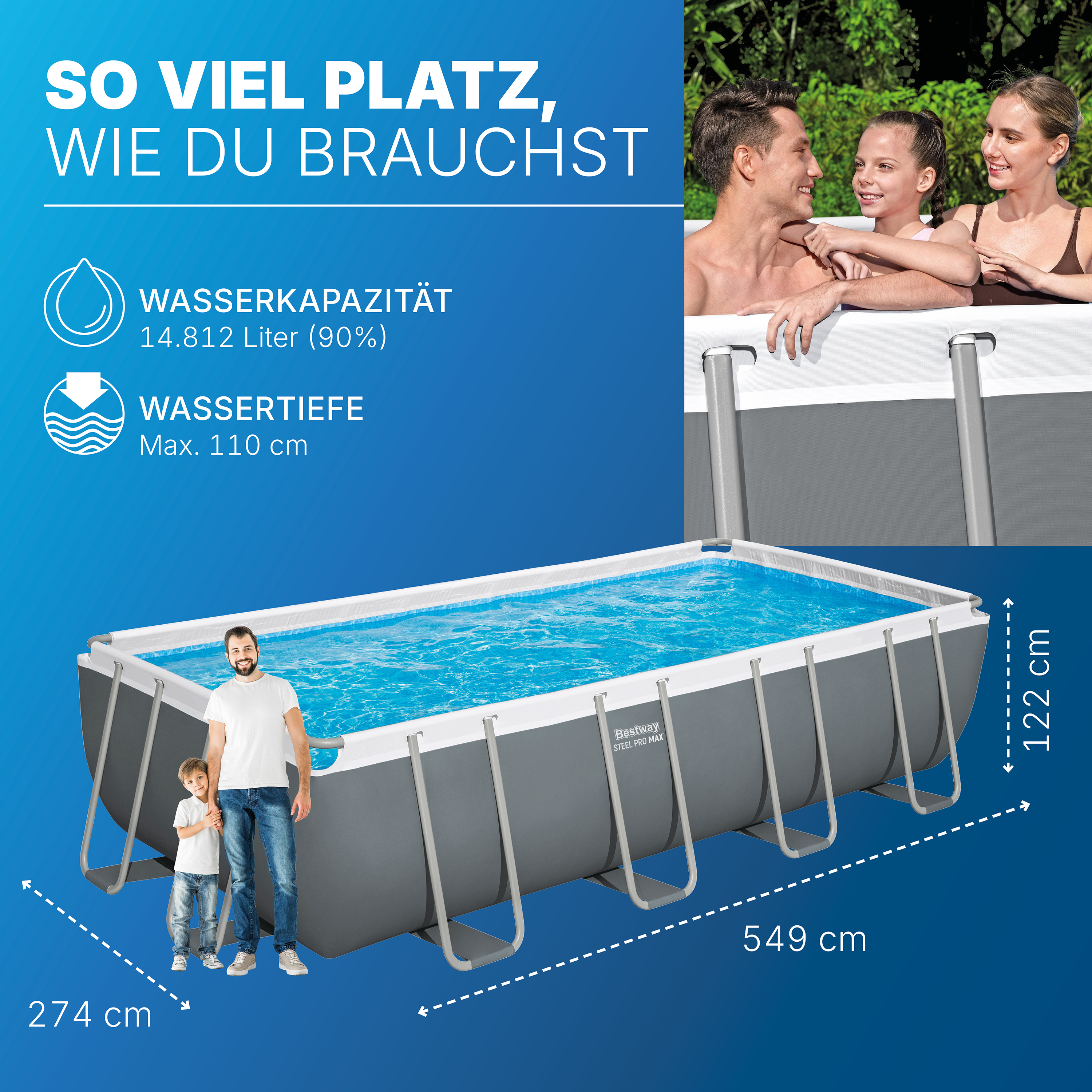 Steel  Pro MAX™ Solo Pool ohne Zubehör 549 x 274 x 122 cm, grau, eckig