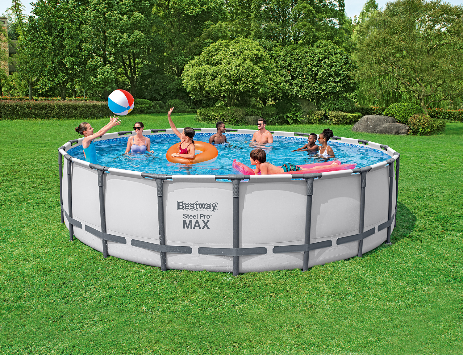 Steel Pro MAX™ Frame Pool Komplett-Set mit Filterpumpe Ø 610 x 132 cm, lichtgrau, rund