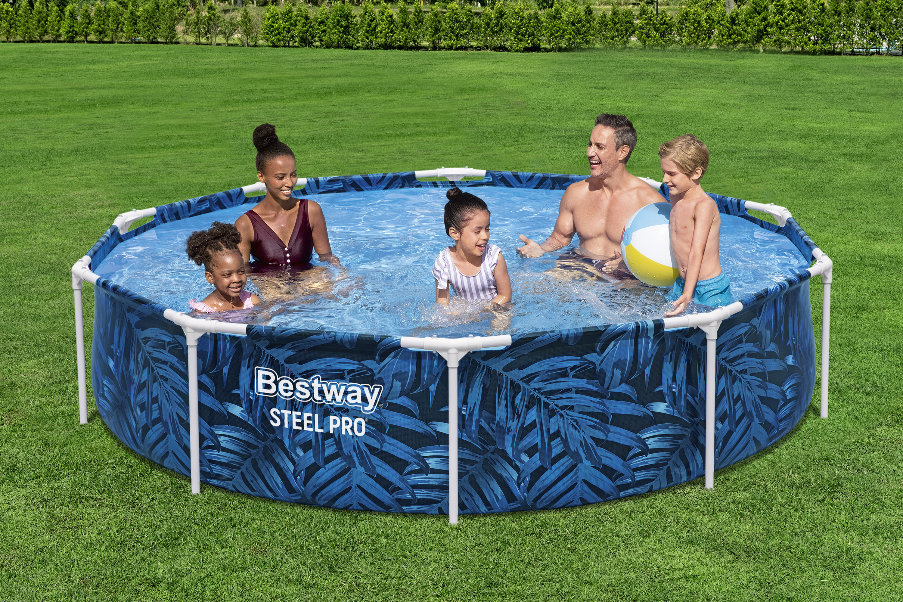 Steel Pro® Frame Pool ohne Pumpe Ø 305 x 66 cm, tropisches Blatt-Design, rund