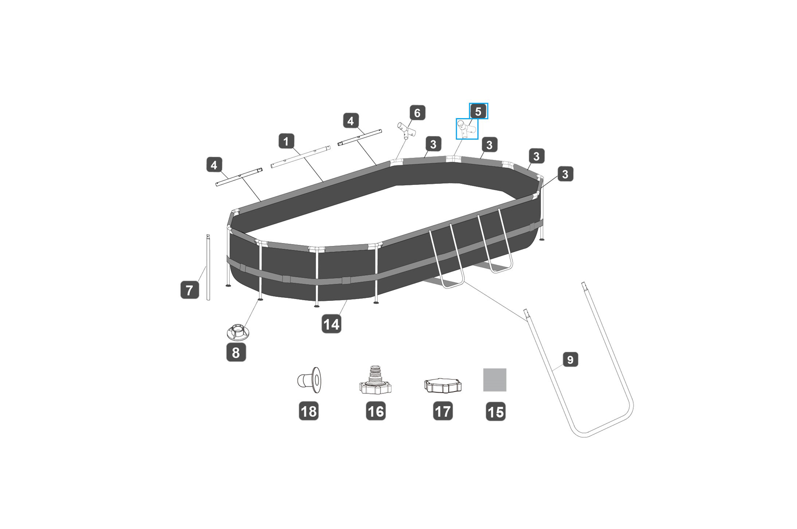 Bestway® Spare Part T-connector E (grey / Seal & Lock System™) for Power Steel™ pools 488/549/610 cm
