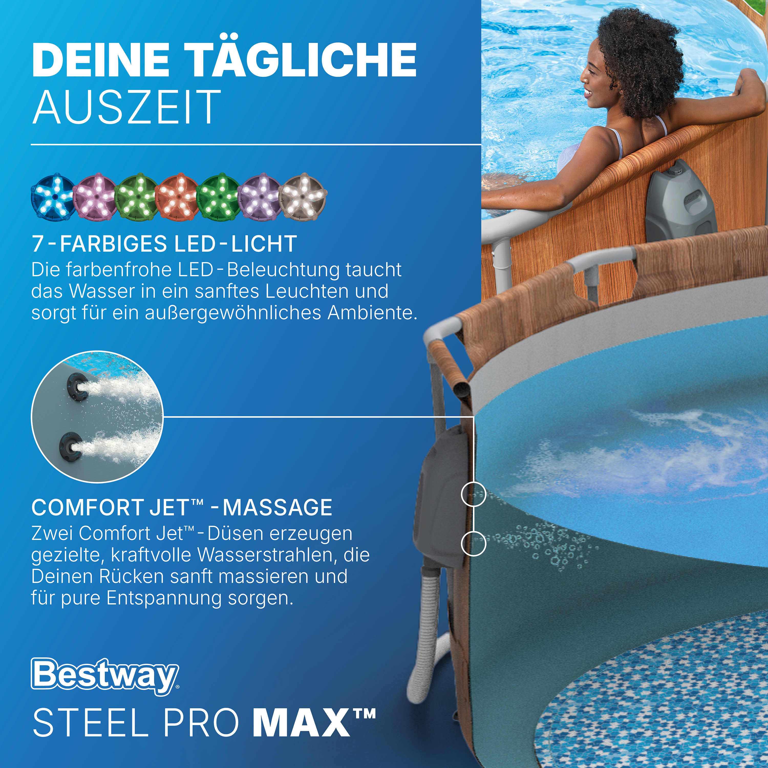 Steel Pro MAX™ Comfort Jet Series™ Frame Pool Set mit Filterpumpe 610 x 366 x 122 cm, Holz-Optik (Pinie), oval