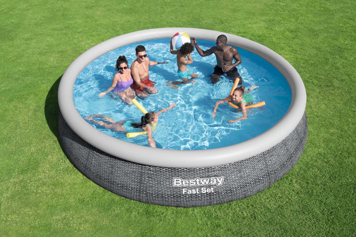 Fast Set™ Aufstellpool-Set mit Filterpumpe Ø 457 x 84 cm, Rattan-Optik (Schiefergrau), rund