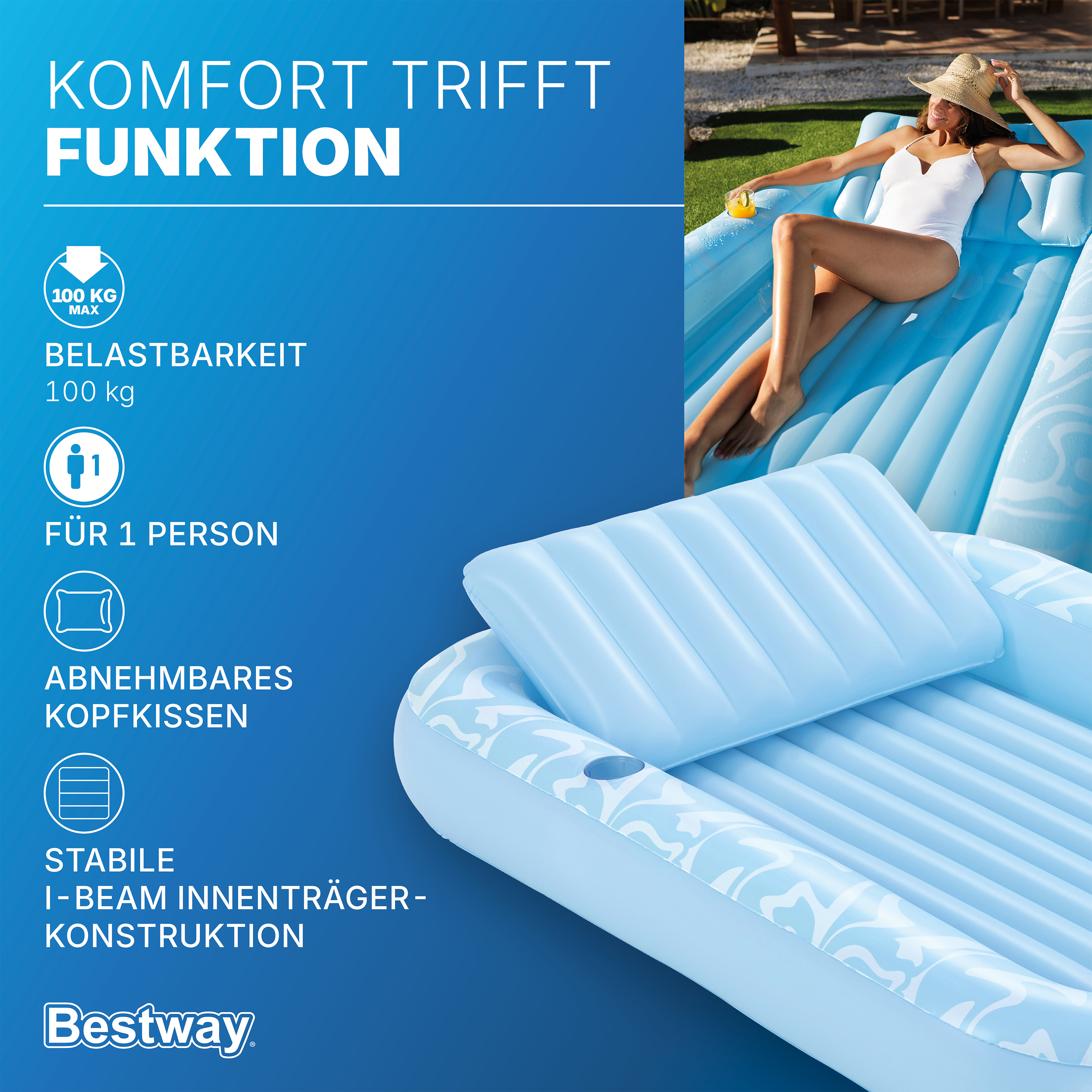 Tanning Lounge - Aufblasbare Sonnenliege & Pool Lounge 203 x 137 x 25,5 cm