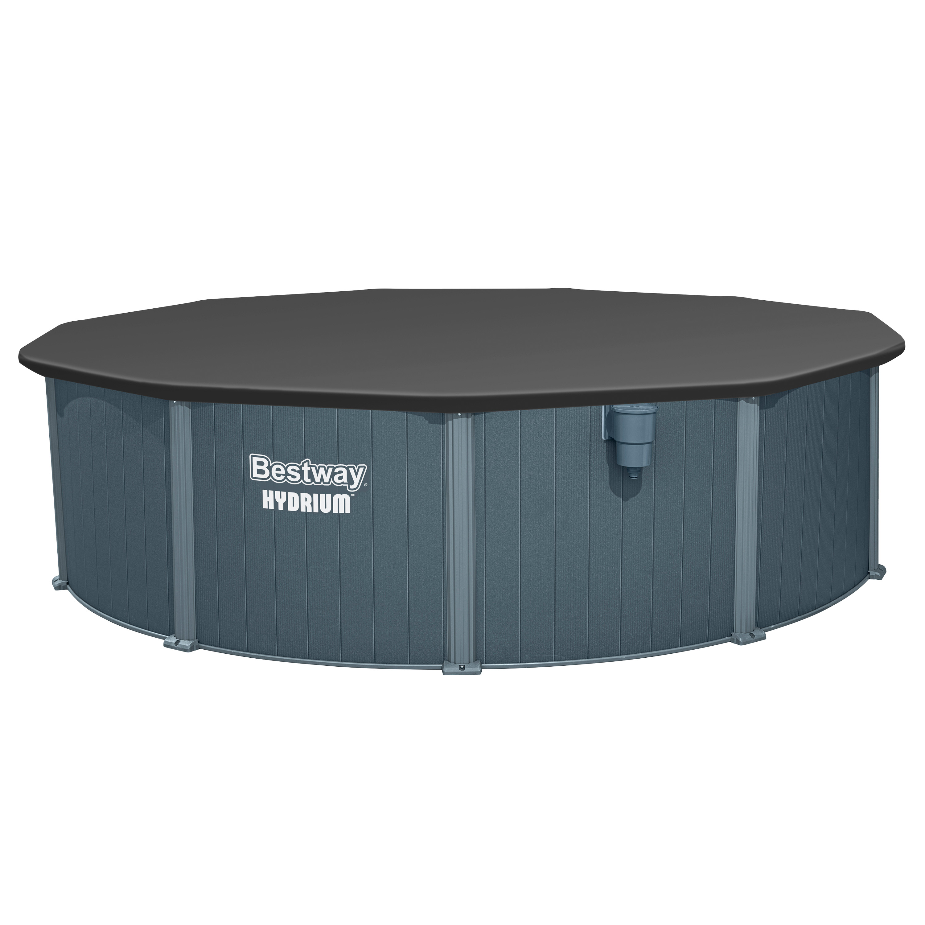 Hydrium™ Stahlwandpool Komplett Set mit Sandfilteranlage Ø 488 x 132 cm, Holz Optik (Grau), rund