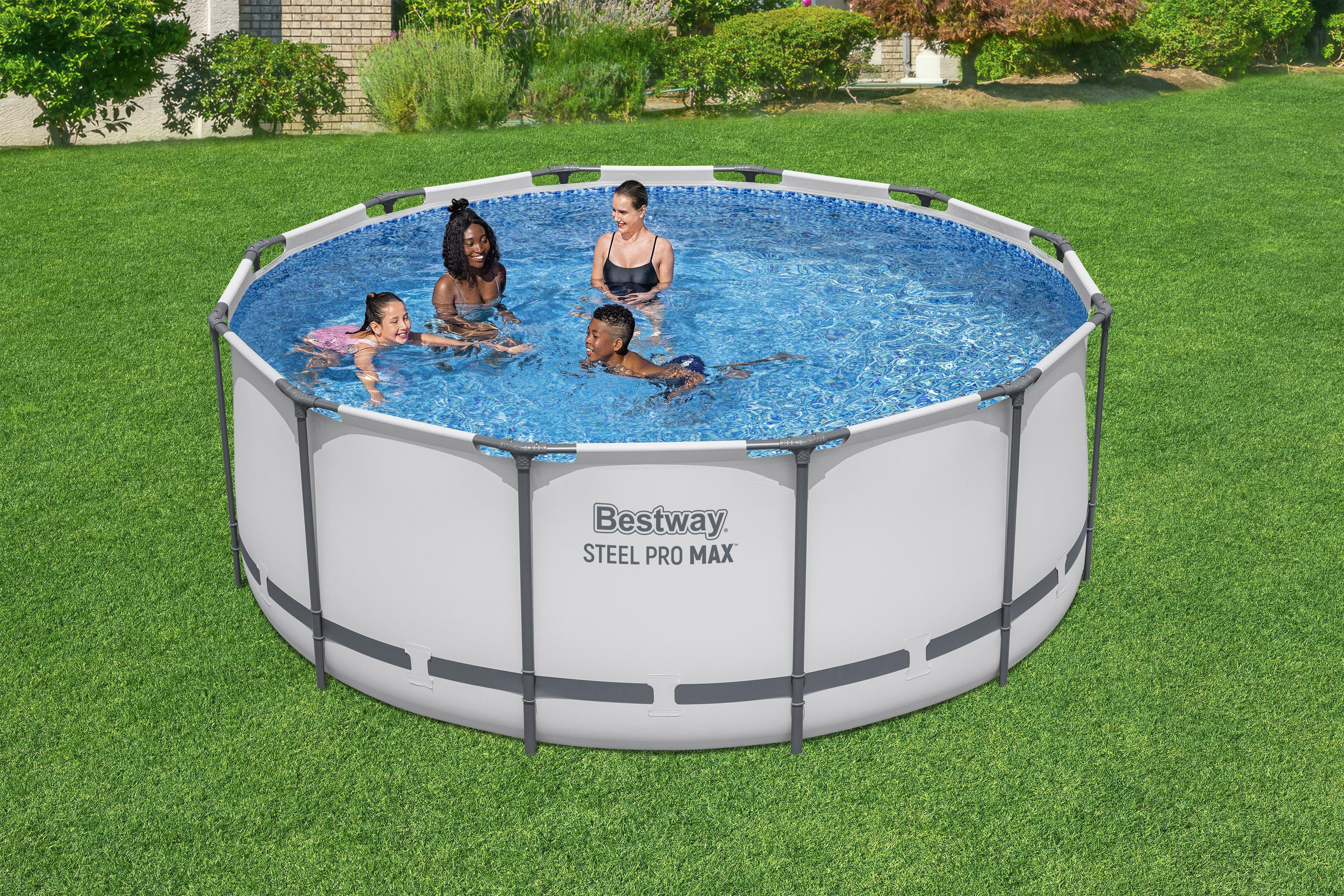 Steel Pro MAX™ Frame Pool Komplett Set mit Filterpumpe Ø 366 x 122 cm, lichtgrau, rund