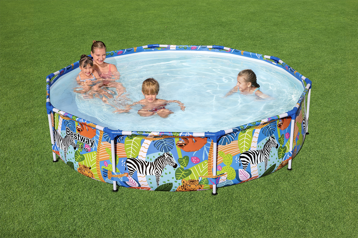 Steel Pro™ Frame Pool ohne Pumpe Ø 305 x 66 cm, buntes Zebra-Design, rund