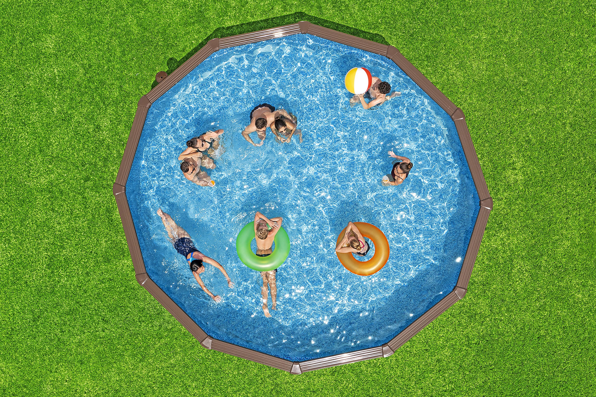 Hydrium™ Stahlwandpool Komplett-Set mit Sandfilteranlage Ø 549 x 132 cm, Holz-Optik (Palisander), rund