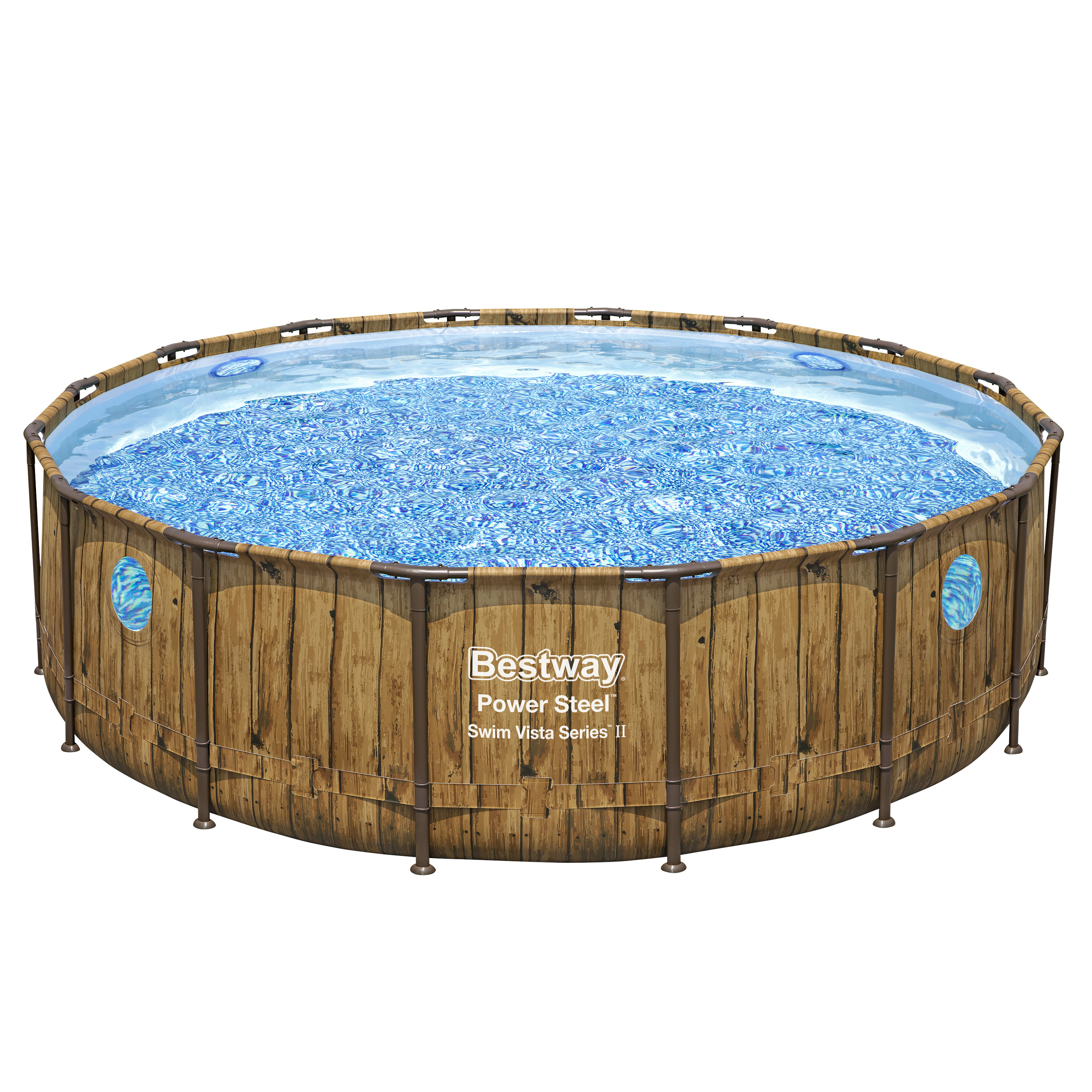 Power Steel™ Swim Vista Series™ Frame Pool Komplett Set mit Filterpumpe Ø 488 x 122 cm, Holz-Optik (Pinie), rund