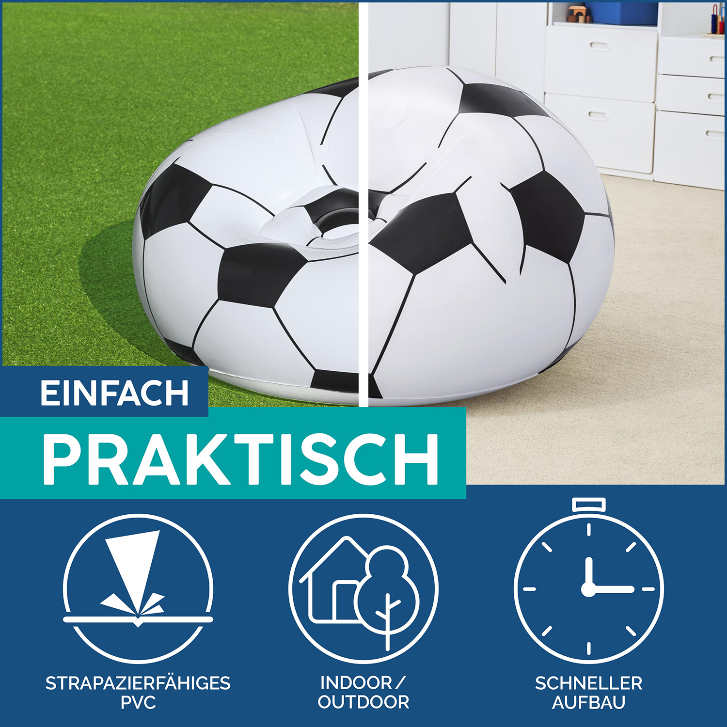 Up, In & Over™ 45" x 44" x 26"/1.14m x 1.12m x 66cm Beanless Soccer Ball Chair