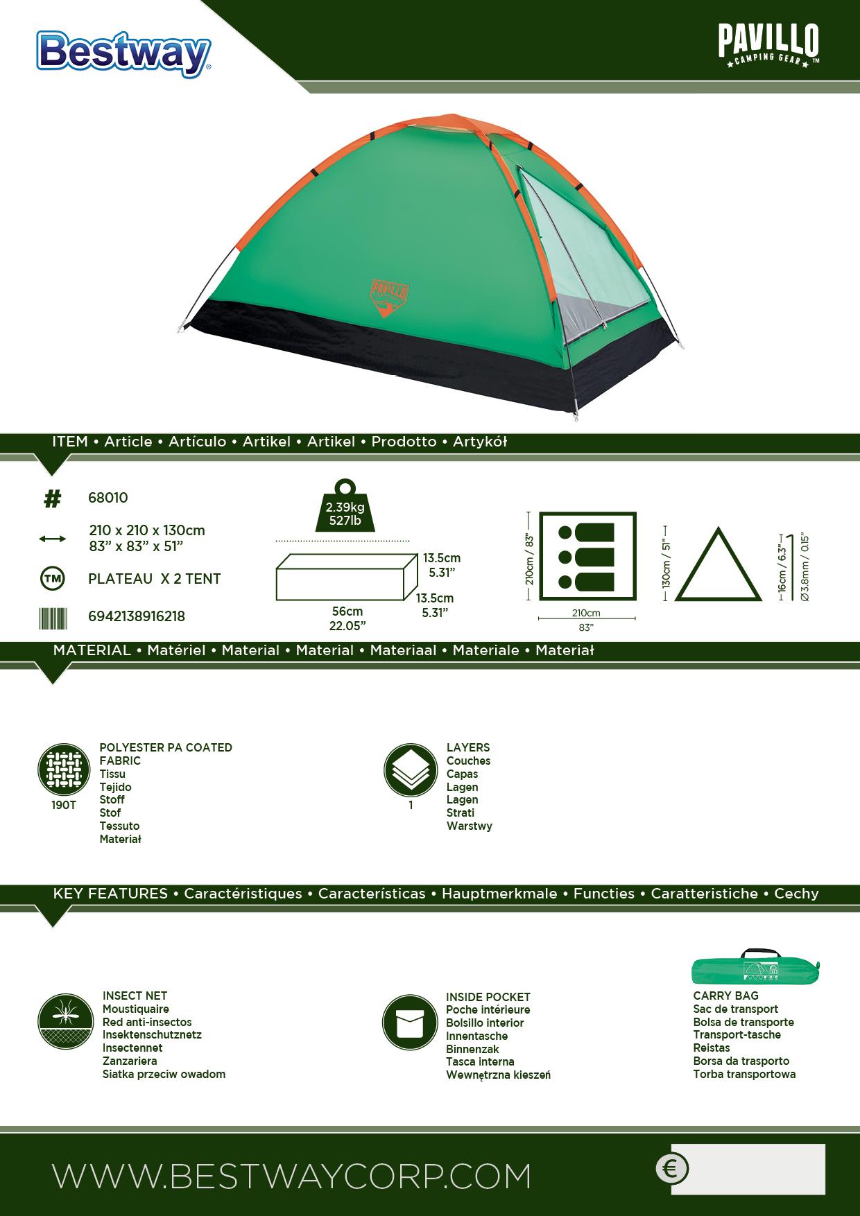 Pavillo™ Plateau X3 Tent 210x210x130 cm, Zelt