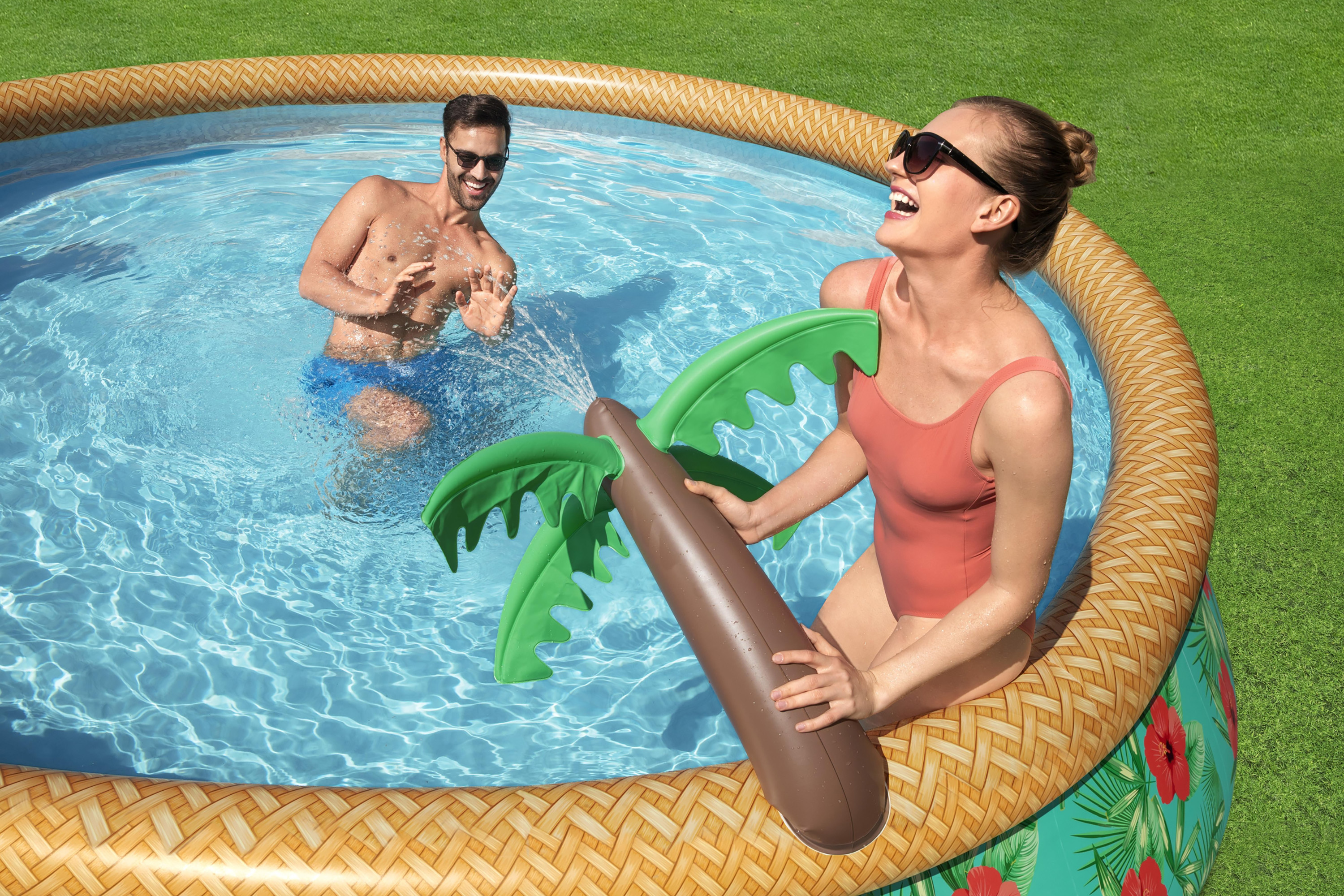 Fast Set™ Aufstellpool Set mit Wassersprinkler und Filterpumpe Ø 457 x 84 cm, Buntes Hawaii, rund