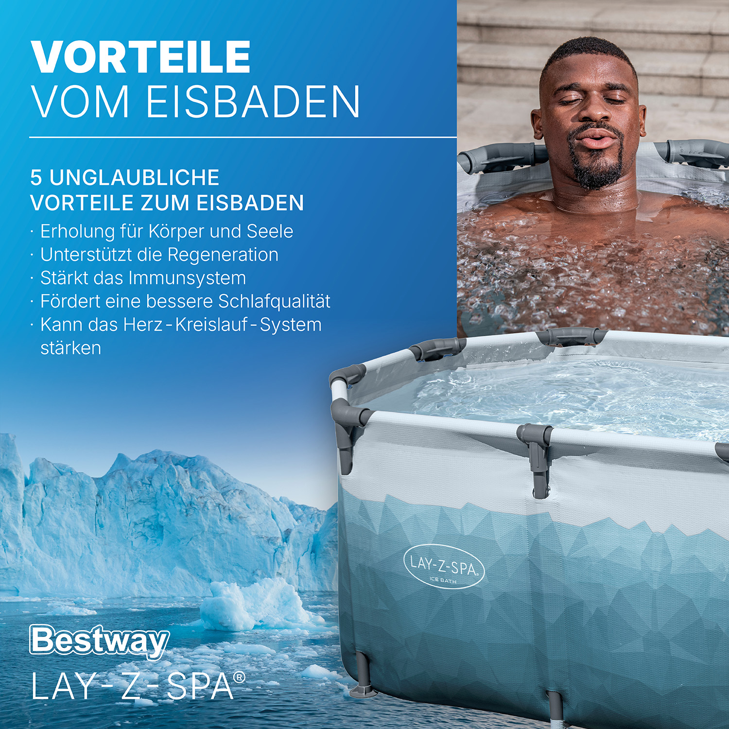 LAY-Z-SPA® Eisbad Glacial Dip™ mit Filterpumpe 150 x 90 x 65 cm, oval